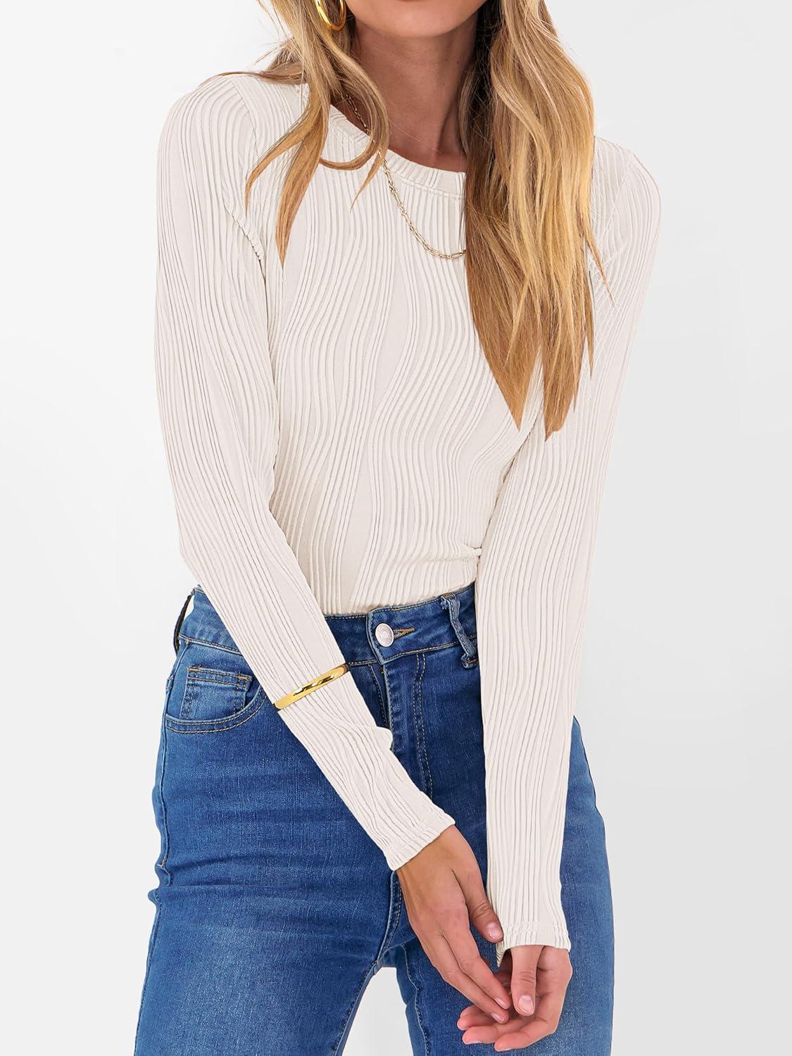 imageANRABESS Women Long Sleeve Tops Slim Fitted Business Casual Shirts Rib Textured TShirts 2025 Fall Outfits Dressy Work BlouseApricot