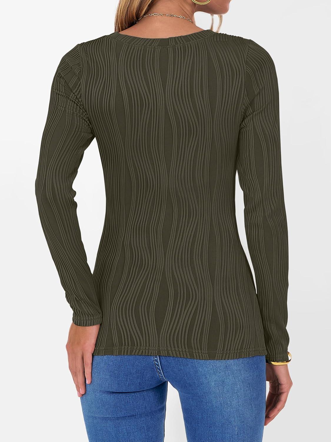 imageANRABESS Women Long Sleeve Tops Slim Fitted Business Casual Shirts Rib Textured TShirts 2025 Fall Outfits Dressy Work BlouseArmy Green