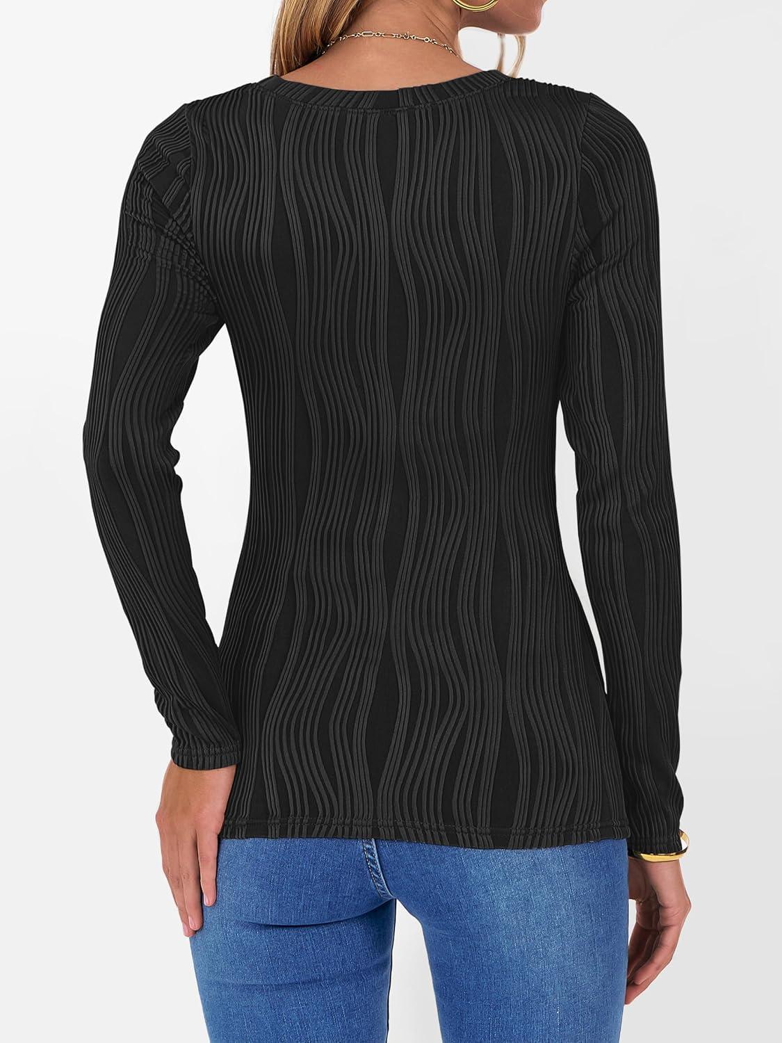 imageANRABESS Women Long Sleeve Tops Slim Fitted Business Casual Shirts Rib Textured TShirts 2025 Fall Outfits Dressy Work BlouseBlack