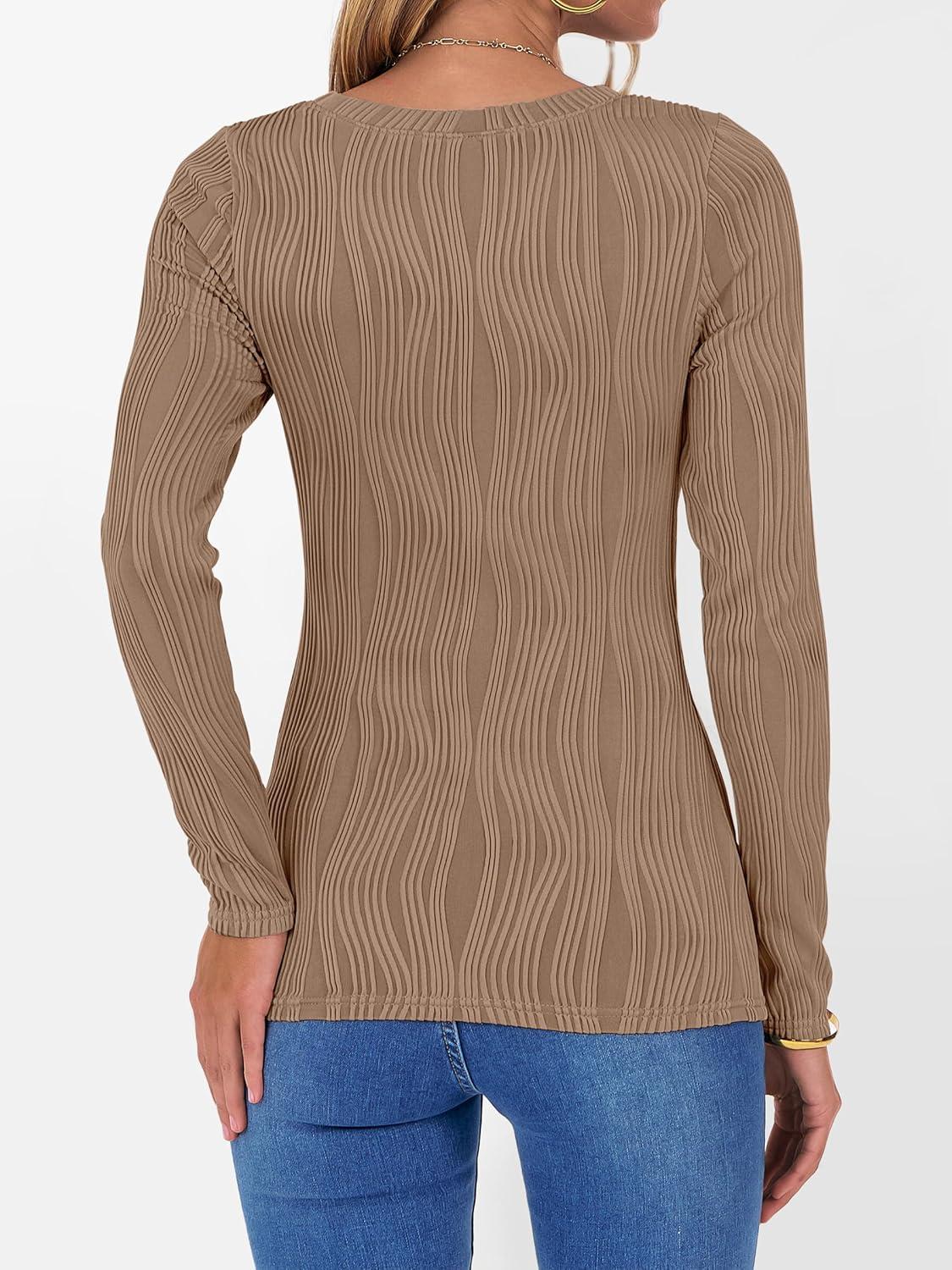 imageANRABESS Women Long Sleeve Tops Slim Fitted Business Casual Shirts Rib Textured TShirts 2025 Fall Outfits Dressy Work BlouseKhaki