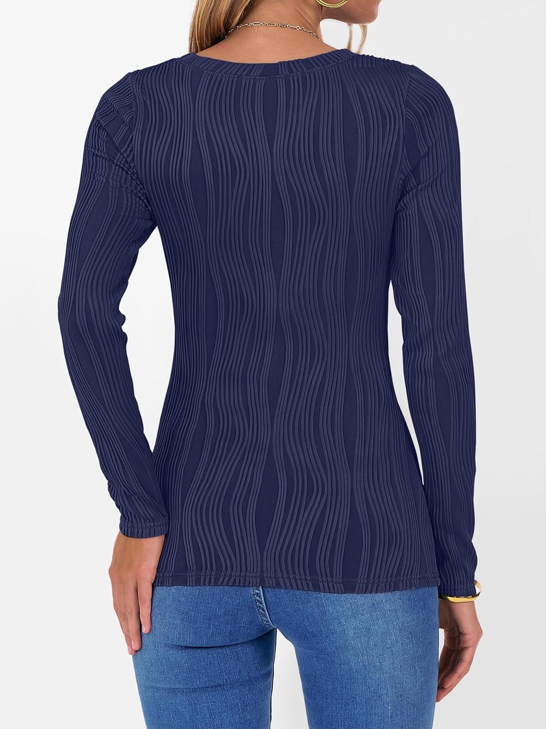 imageANRABESS Women Long Sleeve Tops Slim Fitted Business Casual Shirts Rib Textured TShirts 2025 Fall Outfits Dressy Work BlouseNavy Blue