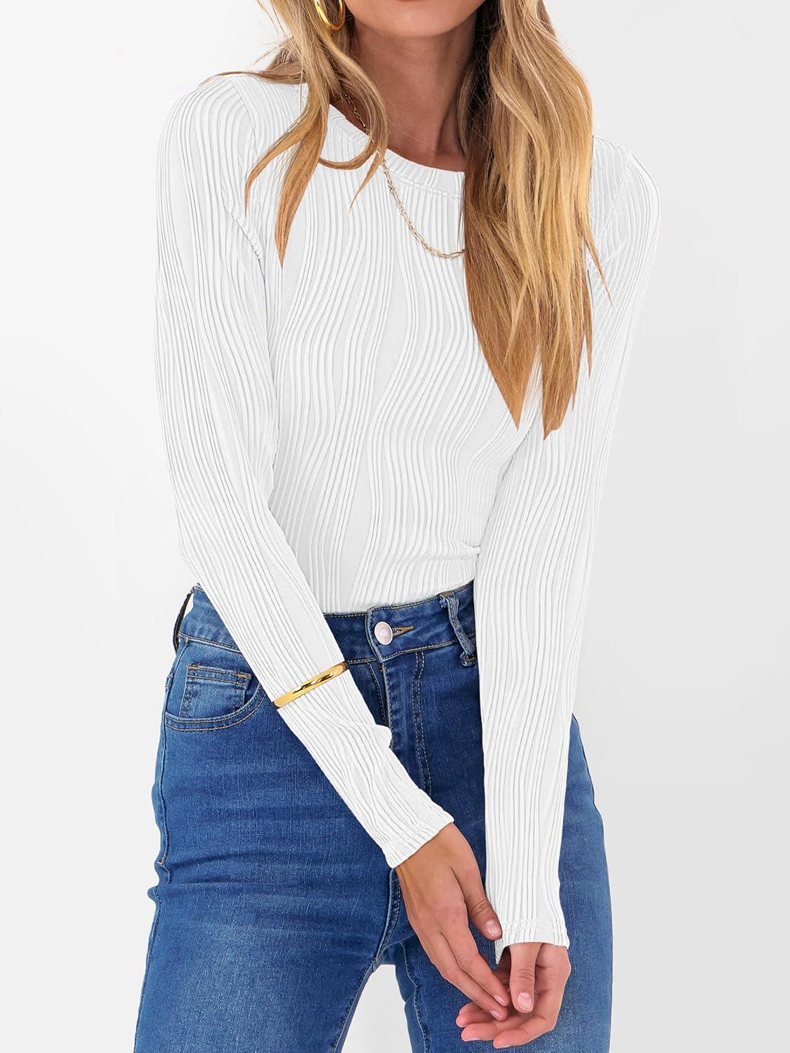 imageANRABESS Women Long Sleeve Tops Slim Fitted Business Casual Shirts Rib Textured TShirts 2025 Fall Outfits Dressy Work BlouseWhite