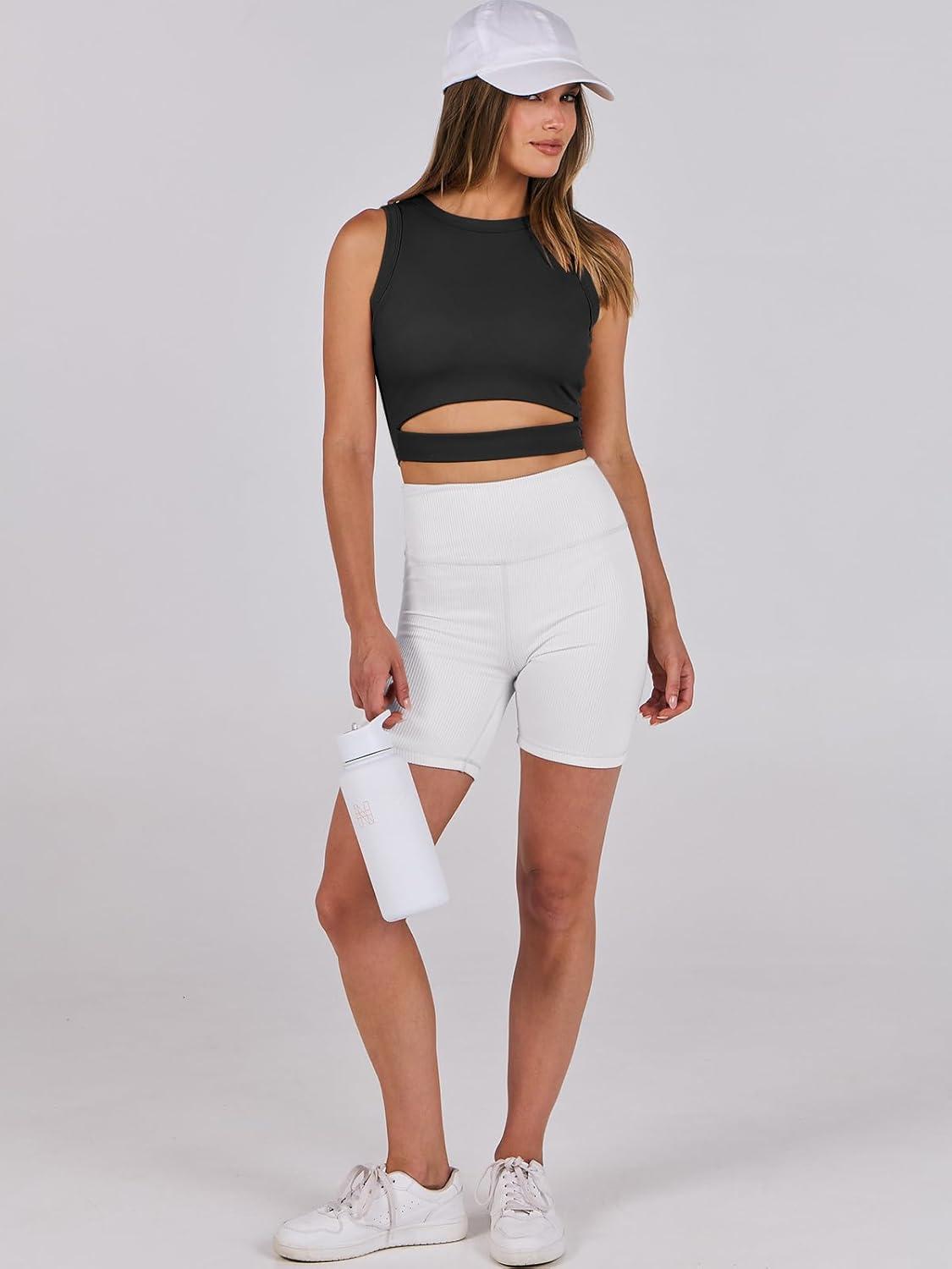 imageANRABESS Women Tank Tops High Neck Sleeveless Sexy Cutout Racer Back Going Out Crop Tops Shirts Summer Y2K OutfitsBlack