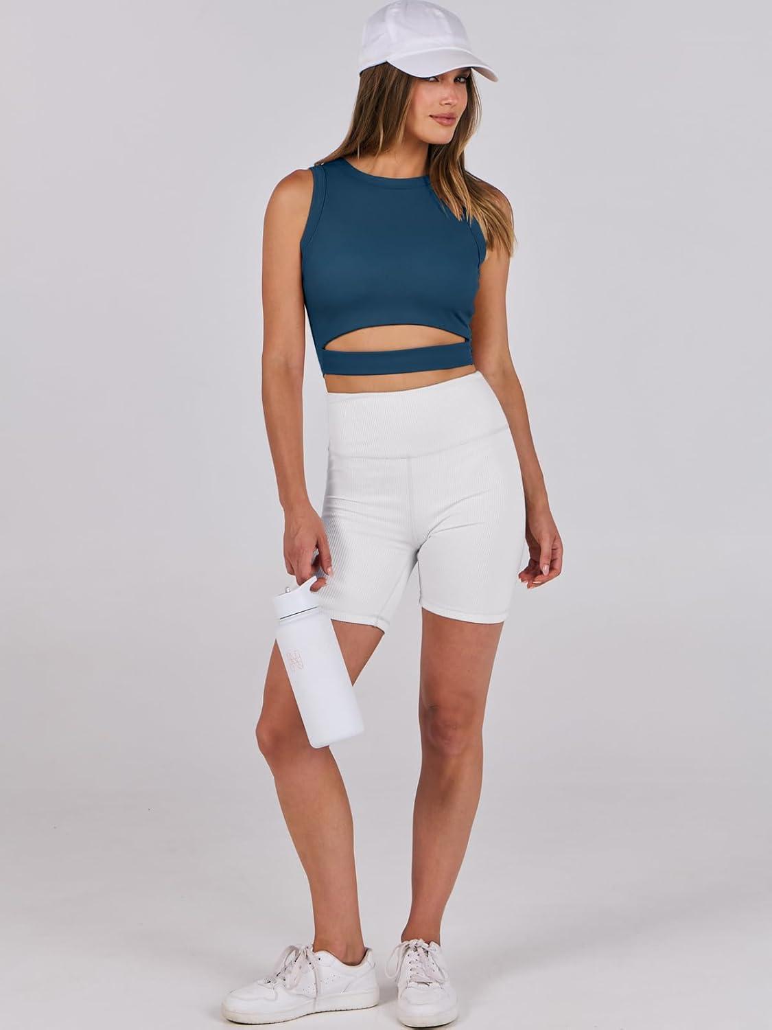 imageANRABESS Women Tank Tops High Neck Sleeveless Sexy Cutout Racer Back Going Out Crop Tops Shirts Summer Y2K OutfitsDeep Blue