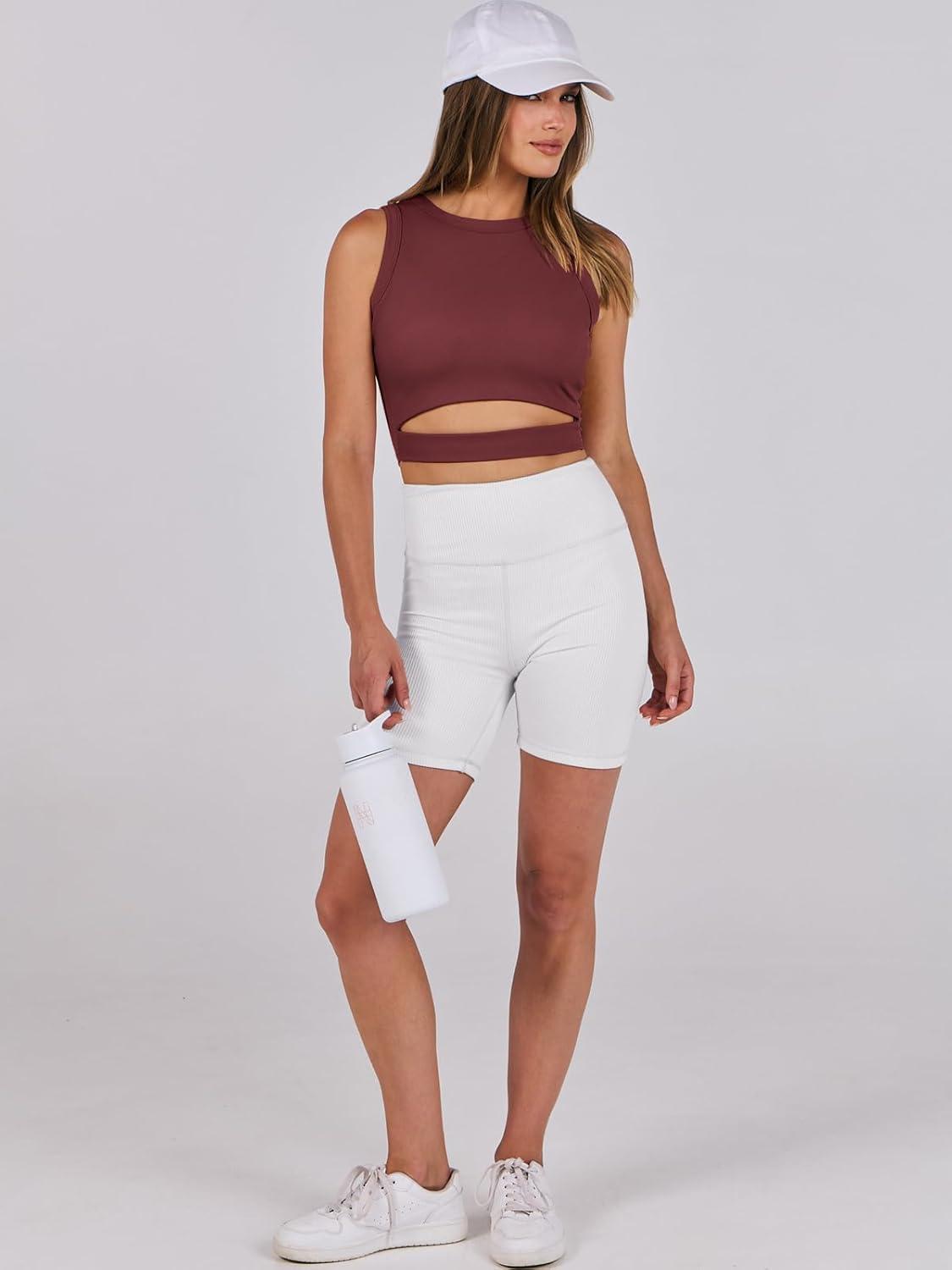 imageANRABESS Women Tank Tops High Neck Sleeveless Sexy Cutout Racer Back Going Out Crop Tops Shirts Summer Y2K OutfitsWine Red