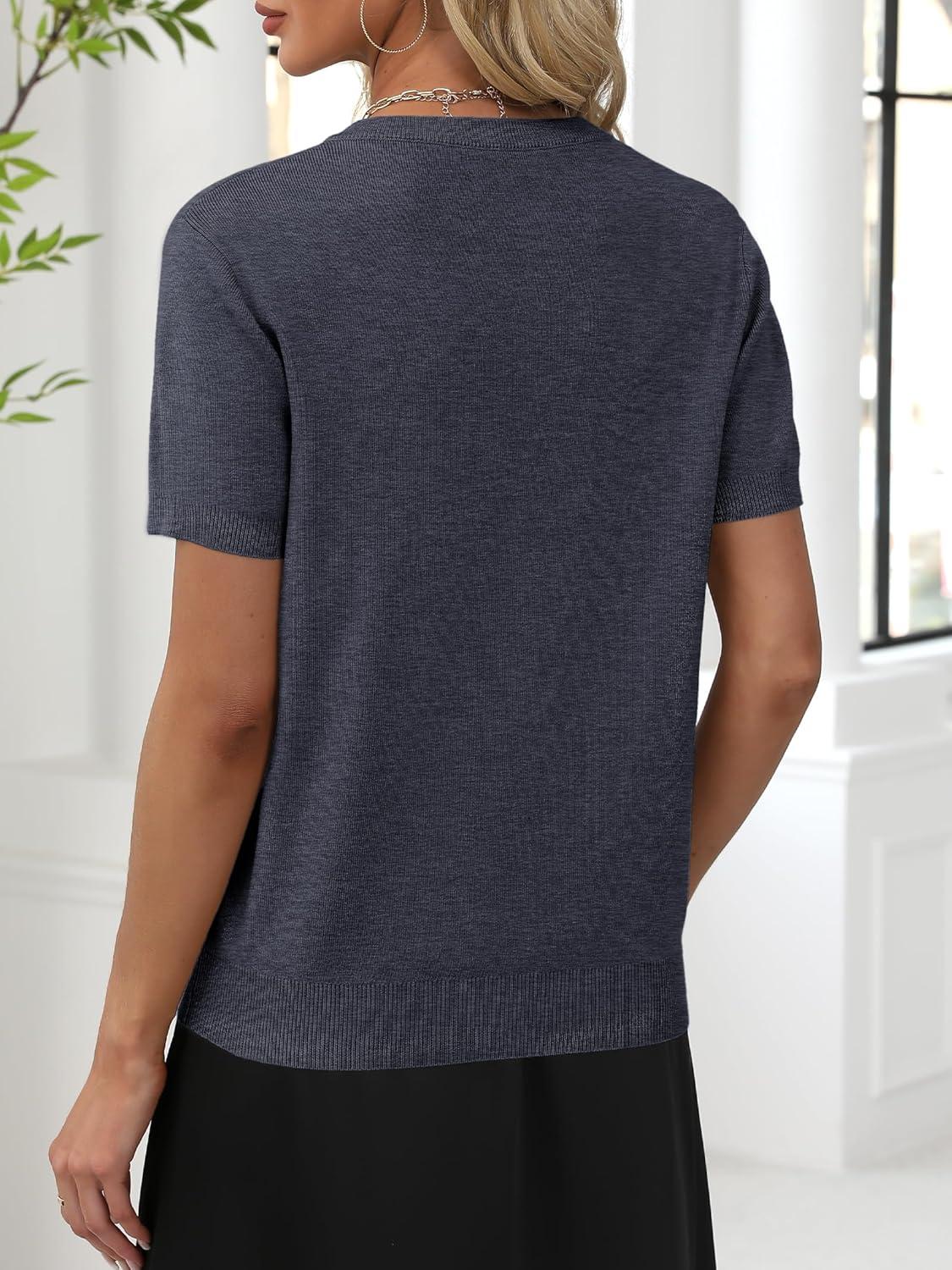 imageANRABESS Women Wool Blend Sweater Summer 2025 Short Sleeve V Neck Pullover Top Business Casual Outfit Beach Vacation ClothesDark Gray