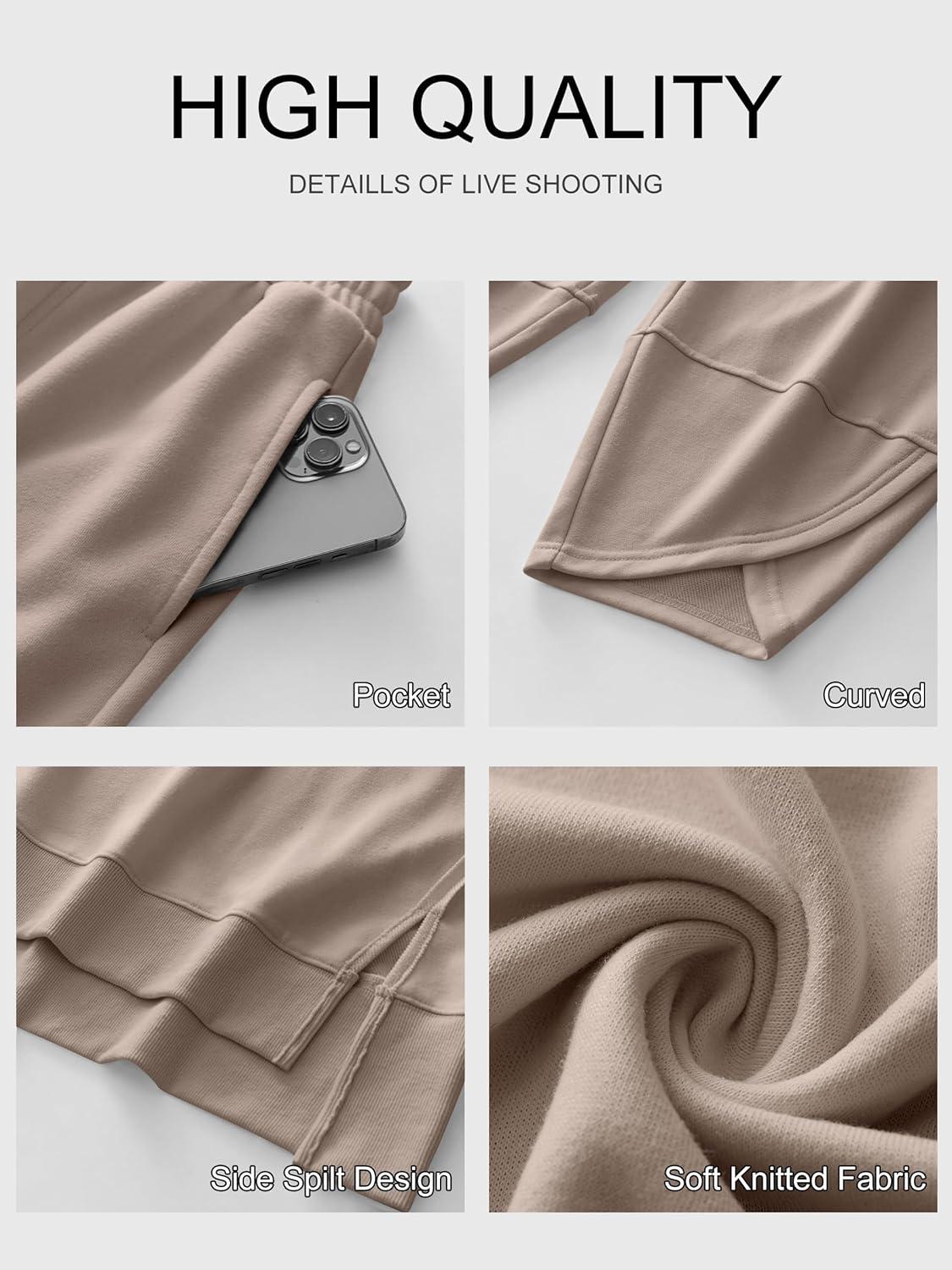 imageANRABESS Womens 2 Piece Outfits Sweatsuits Oversized Sweatshirts Barrel Pants Matching Lounge Sets 2025 Fall Travel ClothesKhaki