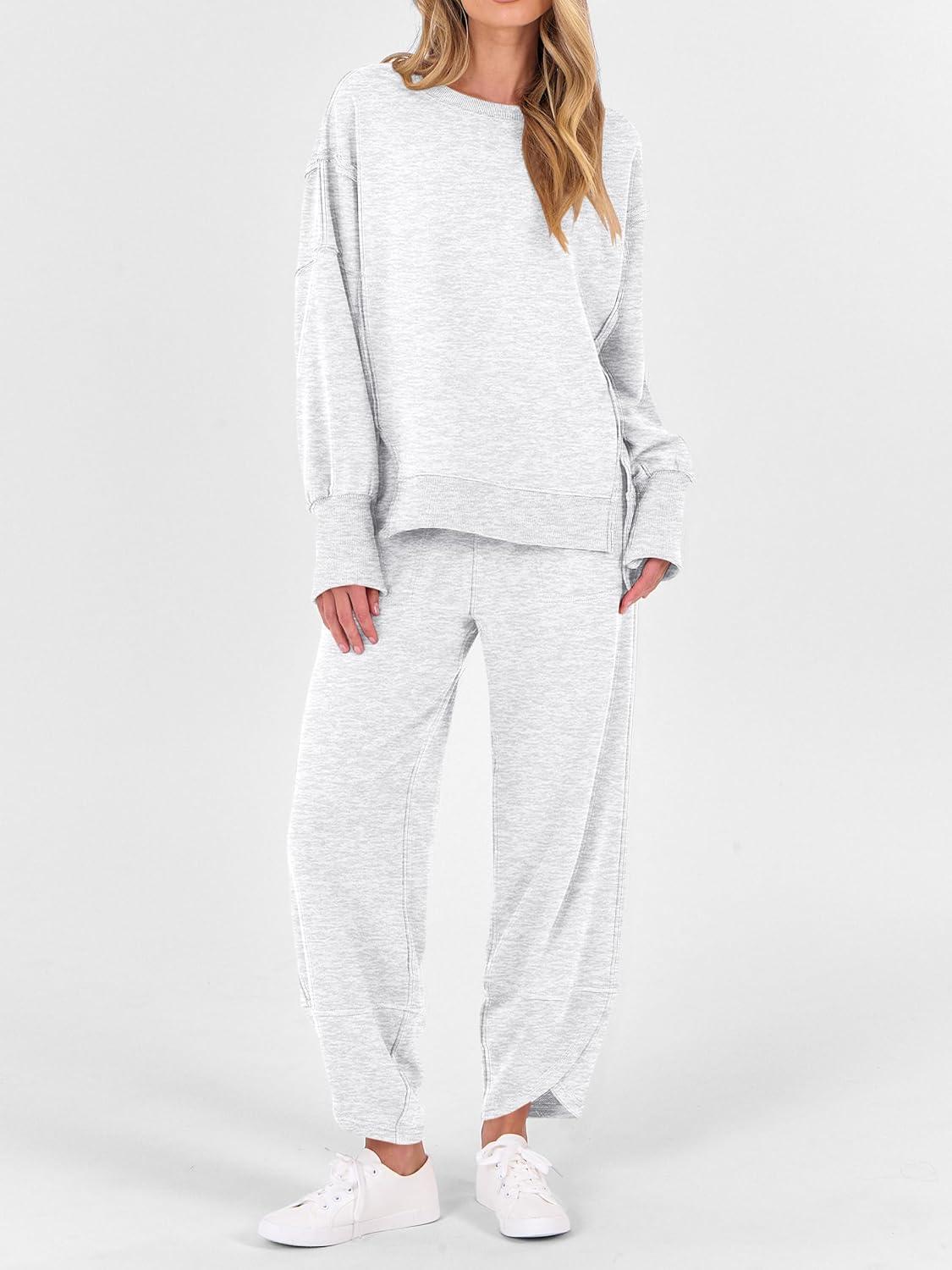 imageANRABESS Womens 2 Piece Outfits Sweatsuits Oversized Sweatshirts Barrel Pants Matching Lounge Sets 2025 Fall Travel ClothesLight Grey