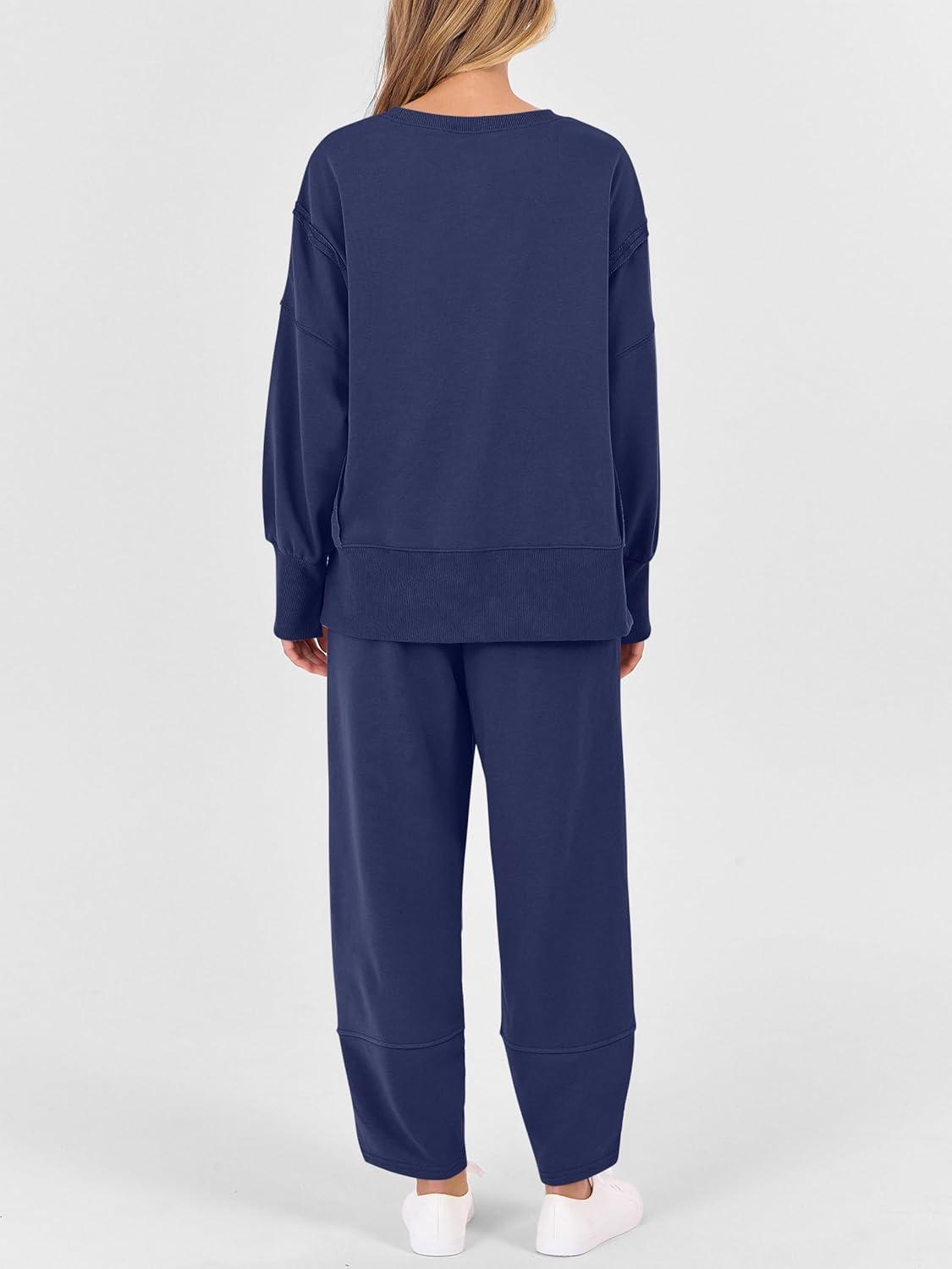 imageANRABESS Womens 2 Piece Outfits Sweatsuits Oversized Sweatshirts Barrel Pants Matching Lounge Sets 2025 Fall Travel ClothesNavy Blue