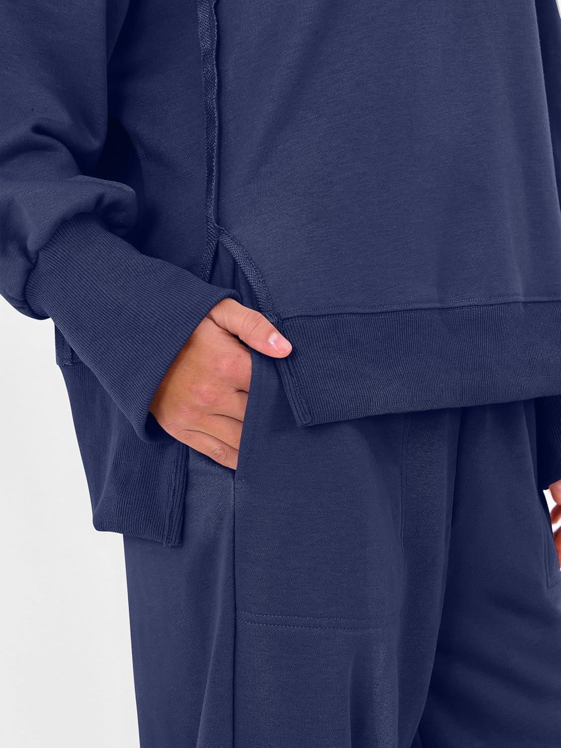 imageANRABESS Womens 2 Piece Outfits Sweatsuits Oversized Sweatshirts Barrel Pants Matching Lounge Sets 2025 Fall Travel ClothesNavy Blue