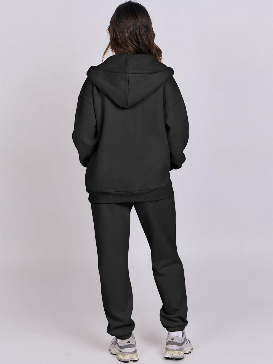 imageANRABESS Womens 2 Piece Outfits Sweatsuits Oversized Zip Up Sweatshirt Jogger Sweatpants Tracksuit Sweat Lounge Matching SetBlack