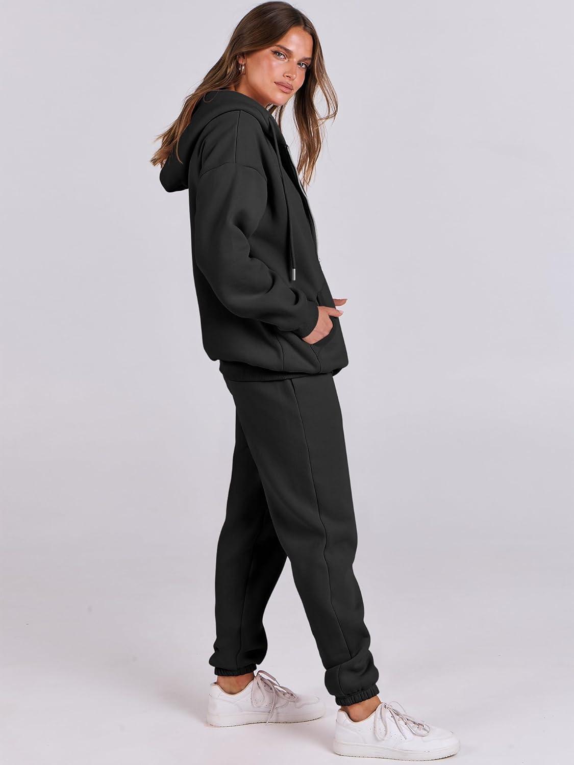 imageANRABESS Womens 2 Piece Outfits Sweatsuits Oversized Zip Up Sweatshirt Jogger Sweatpants Tracksuit Sweat Lounge Matching SetBlack