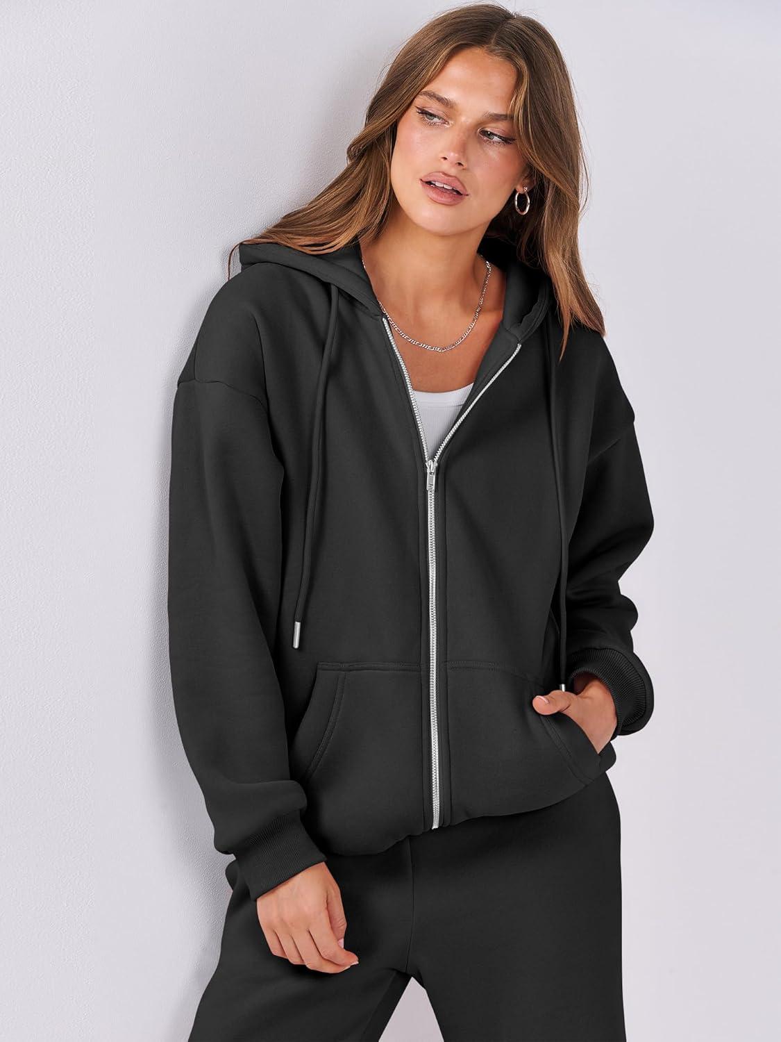 imageANRABESS Womens 2 Piece Outfits Sweatsuits Oversized Zip Up Sweatshirt Jogger Sweatpants Tracksuit Sweat Lounge Matching SetBlack