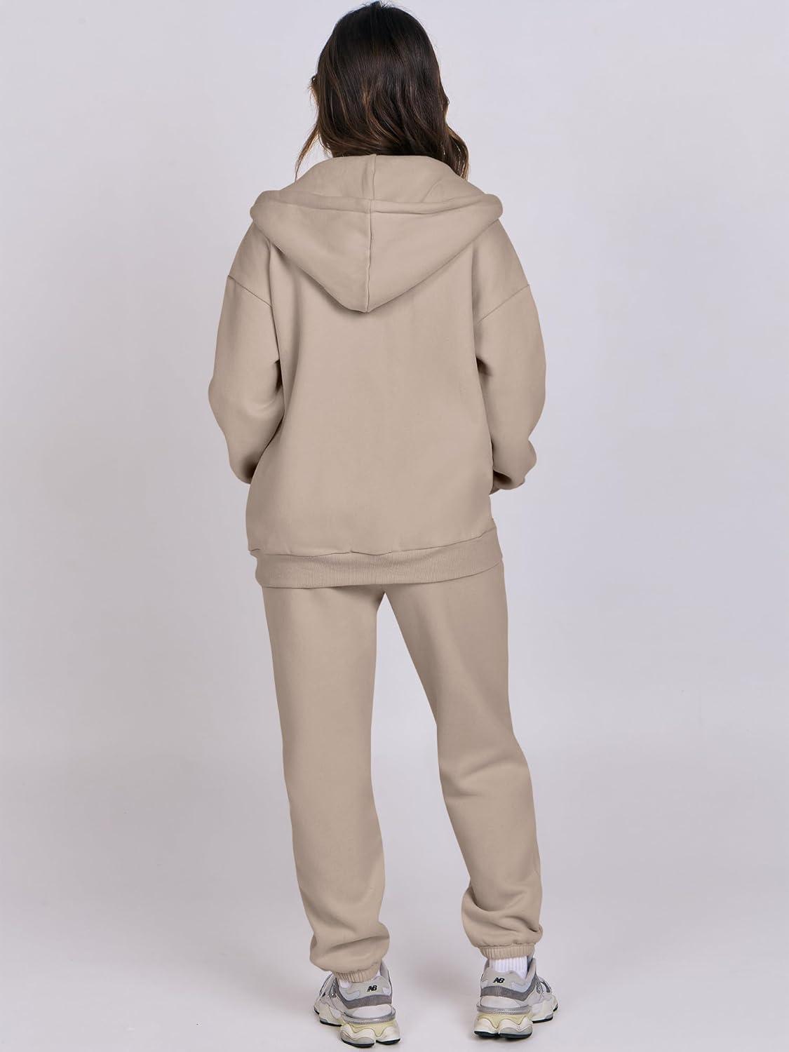 imageANRABESS Womens 2 Piece Outfits Sweatsuits Oversized Zip Up Sweatshirt Jogger Sweatpants Tracksuit Sweat Lounge Matching SetKhaki