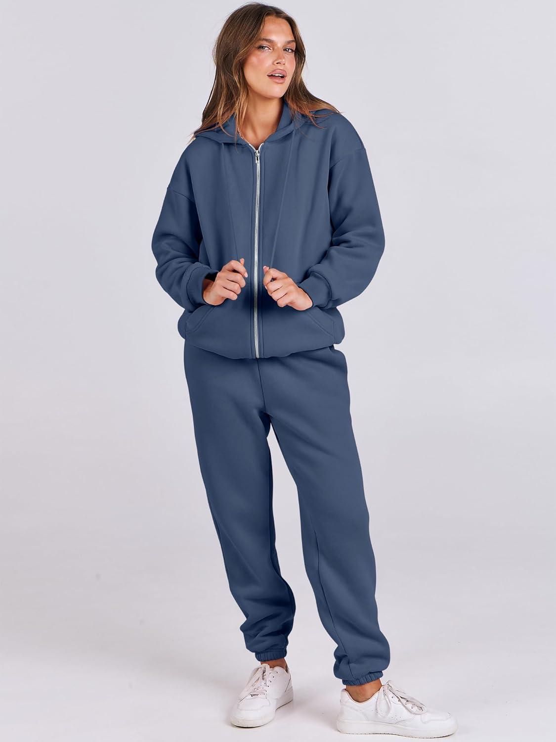 imageANRABESS Womens 2 Piece Outfits Sweatsuits Oversized Zip Up Sweatshirt Jogger Sweatpants Tracksuit Sweat Lounge Matching SetNavy Blue