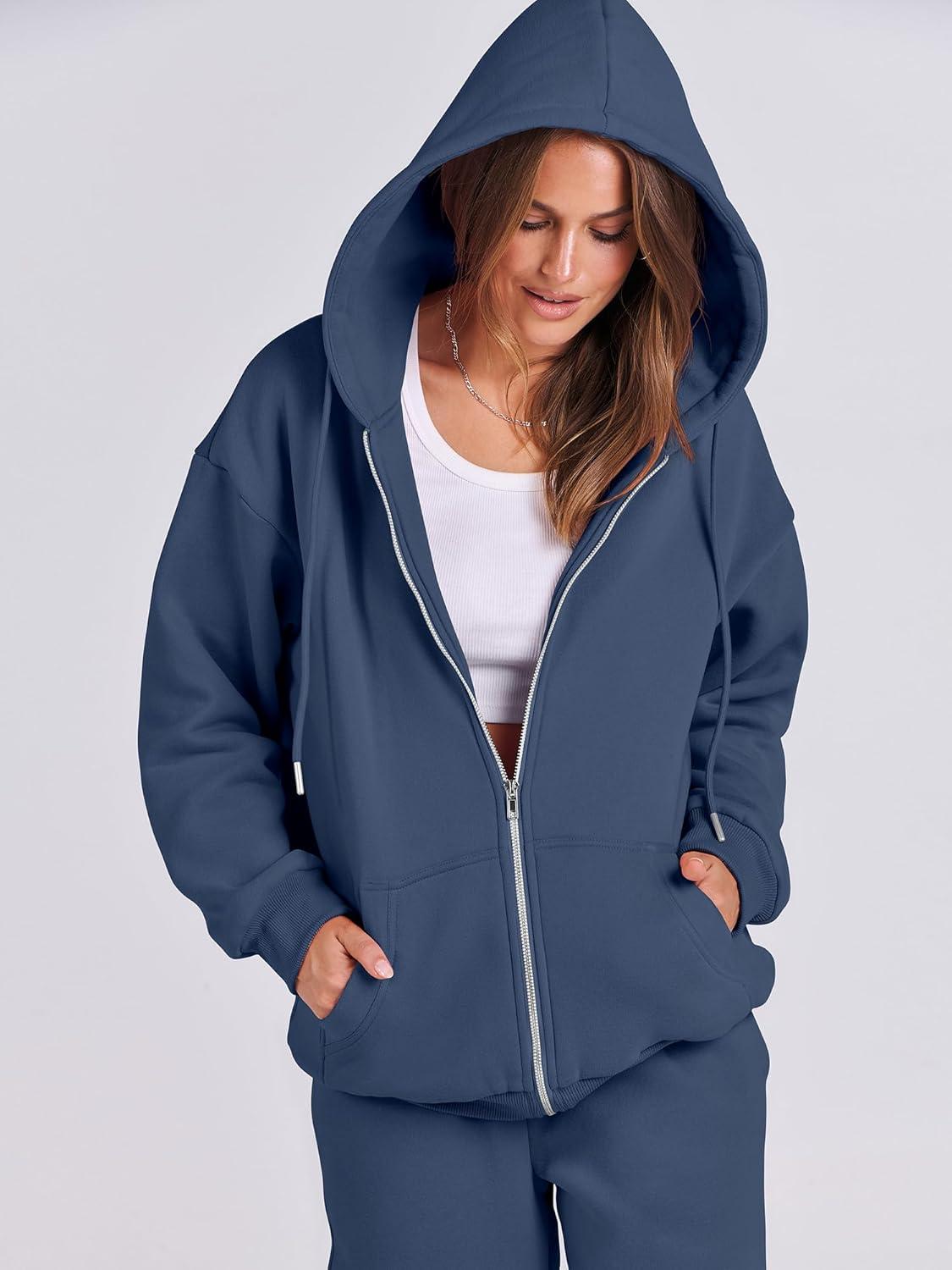 imageANRABESS Womens 2 Piece Outfits Sweatsuits Oversized Zip Up Sweatshirt Jogger Sweatpants Tracksuit Sweat Lounge Matching SetNavy Blue