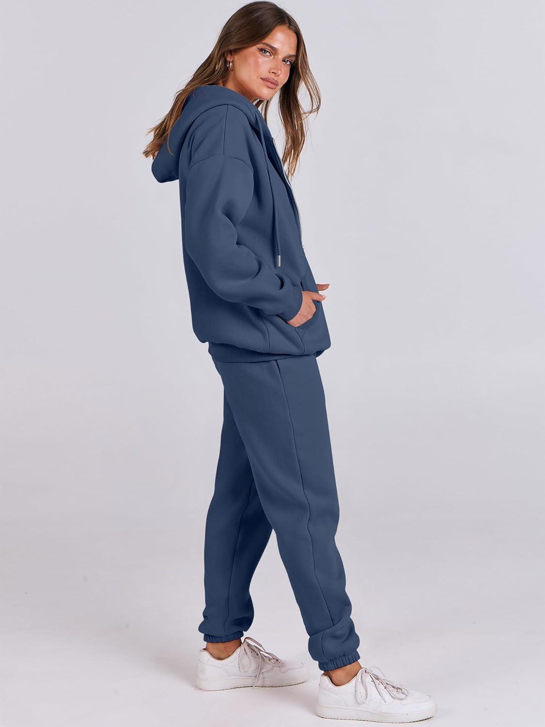 imageANRABESS Womens 2 Piece Outfits Sweatsuits Oversized Zip Up Sweatshirt Jogger Sweatpants Tracksuit Sweat Lounge Matching SetNavy Blue