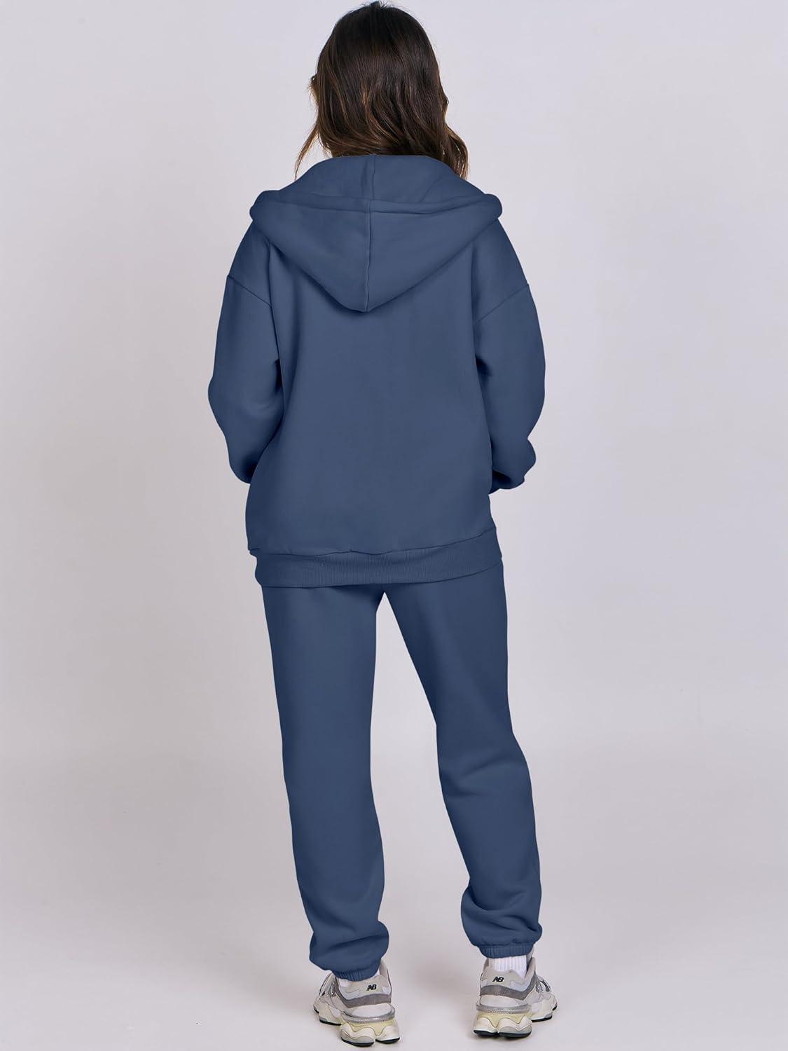 imageANRABESS Womens 2 Piece Outfits Sweatsuits Oversized Zip Up Sweatshirt Jogger Sweatpants Tracksuit Sweat Lounge Matching SetNavy Blue