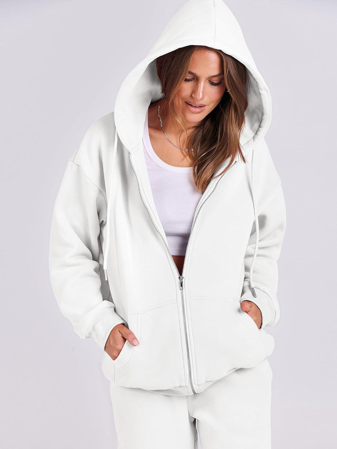 imageANRABESS Womens 2 Piece Outfits Sweatsuits Oversized Zip Up Sweatshirt Jogger Sweatpants Tracksuit Sweat Lounge Matching SetWhite