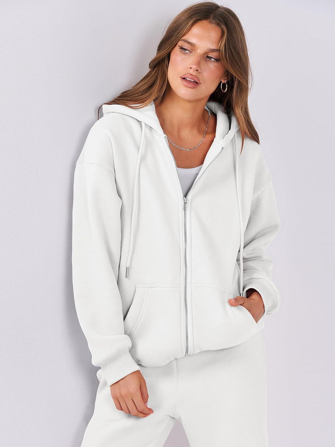 imageANRABESS Womens 2 Piece Outfits Sweatsuits Oversized Zip Up Sweatshirt Jogger Sweatpants Tracksuit Sweat Lounge Matching SetWhite