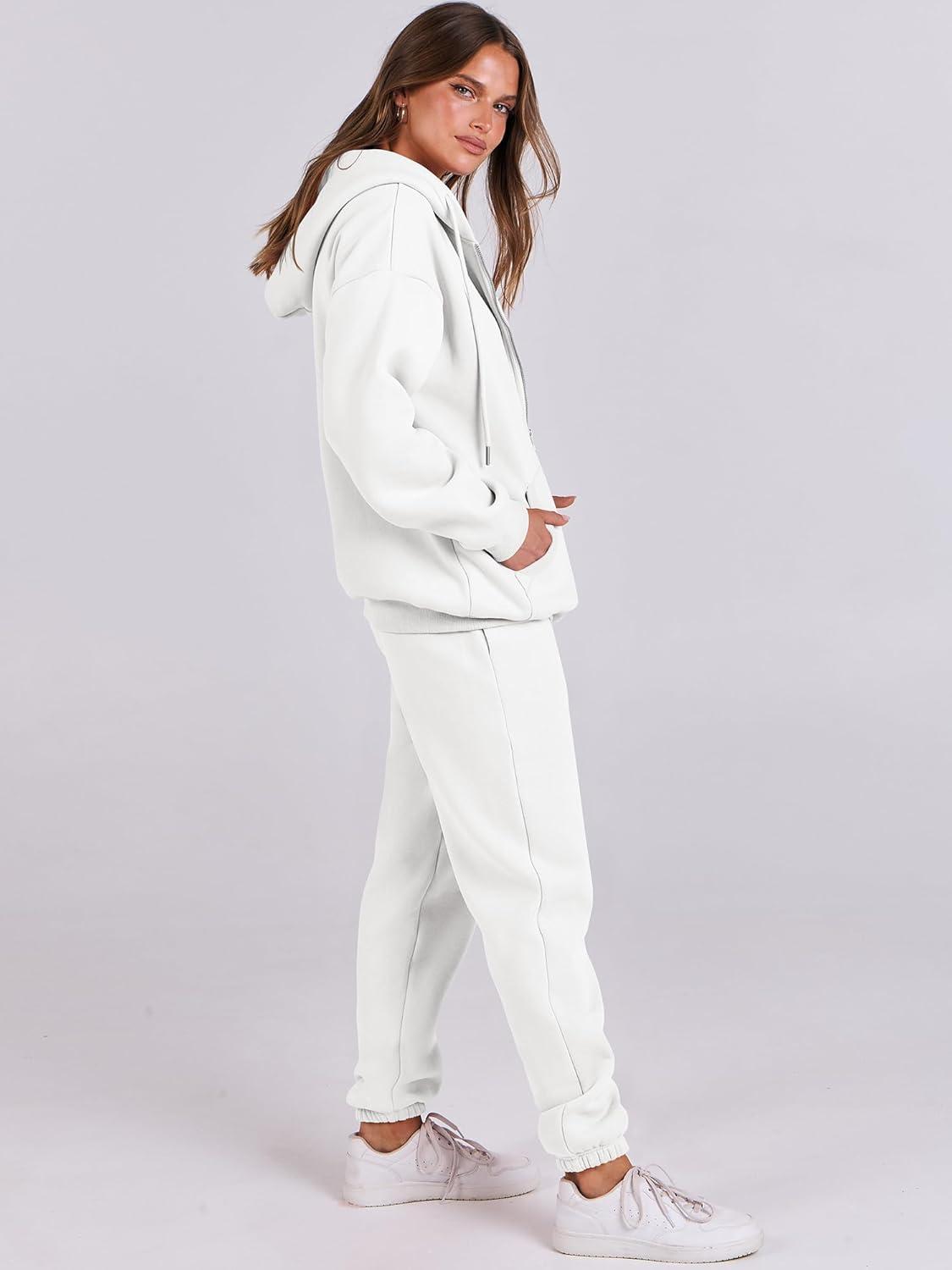 imageANRABESS Womens 2 Piece Outfits Sweatsuits Oversized Zip Up Sweatshirt Jogger Sweatpants Tracksuit Sweat Lounge Matching SetWhite