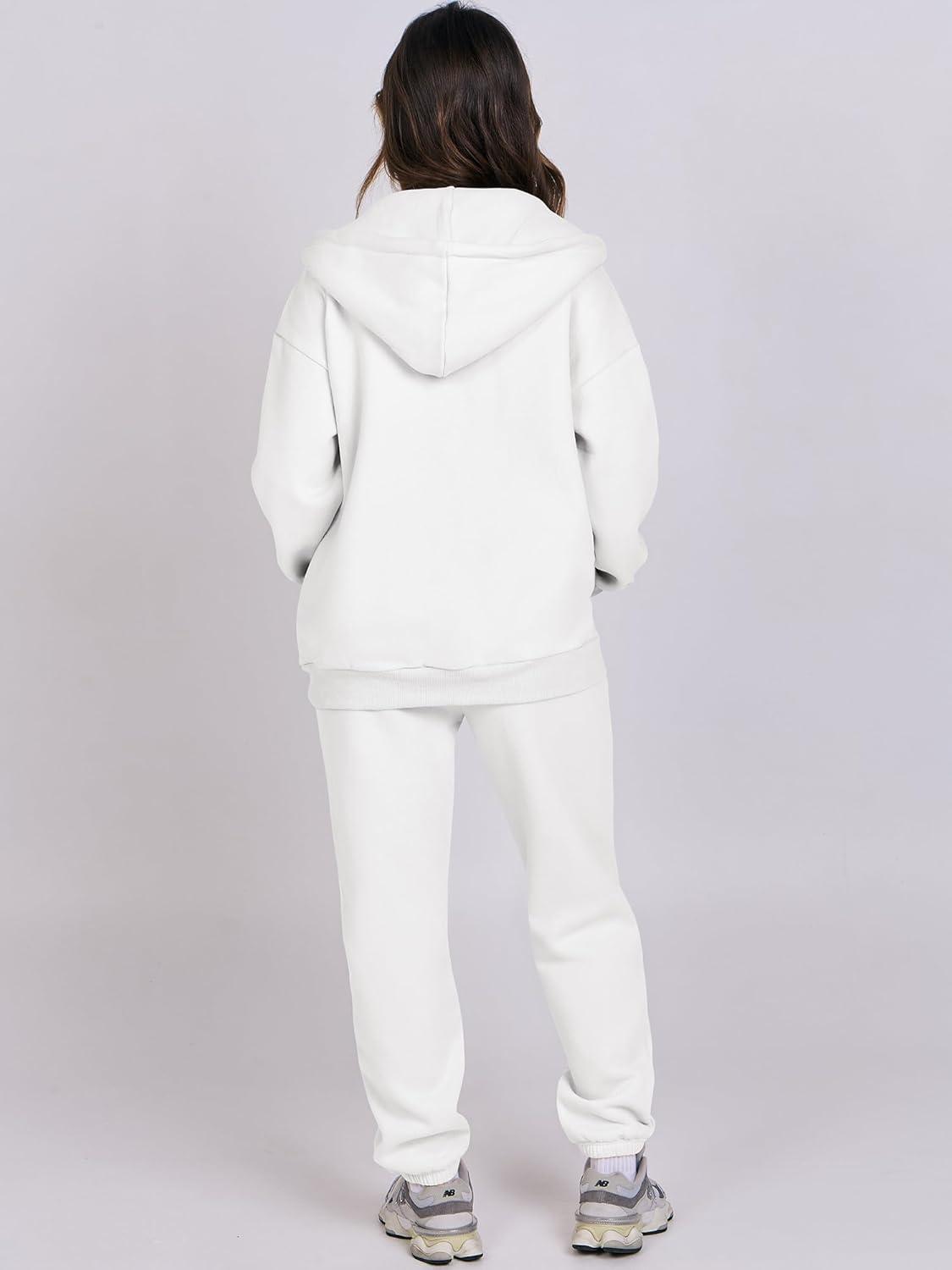 imageANRABESS Womens 2 Piece Outfits Sweatsuits Oversized Zip Up Sweatshirt Jogger Sweatpants Tracksuit Sweat Lounge Matching SetWhite