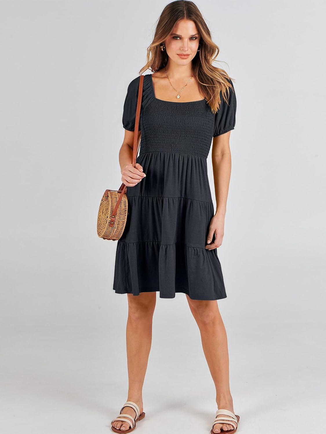 imageANRABESS Womens 2025 Summer Casual Dress Square Neck Puff Sleeve Boho Beach Vacation Short DressDark Blue