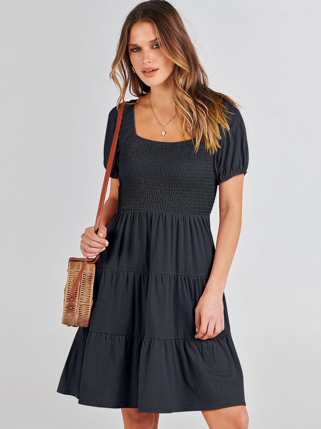 imageANRABESS Womens 2025 Summer Casual Dress Square Neck Puff Sleeve Boho Beach Vacation Short DressDark Blue