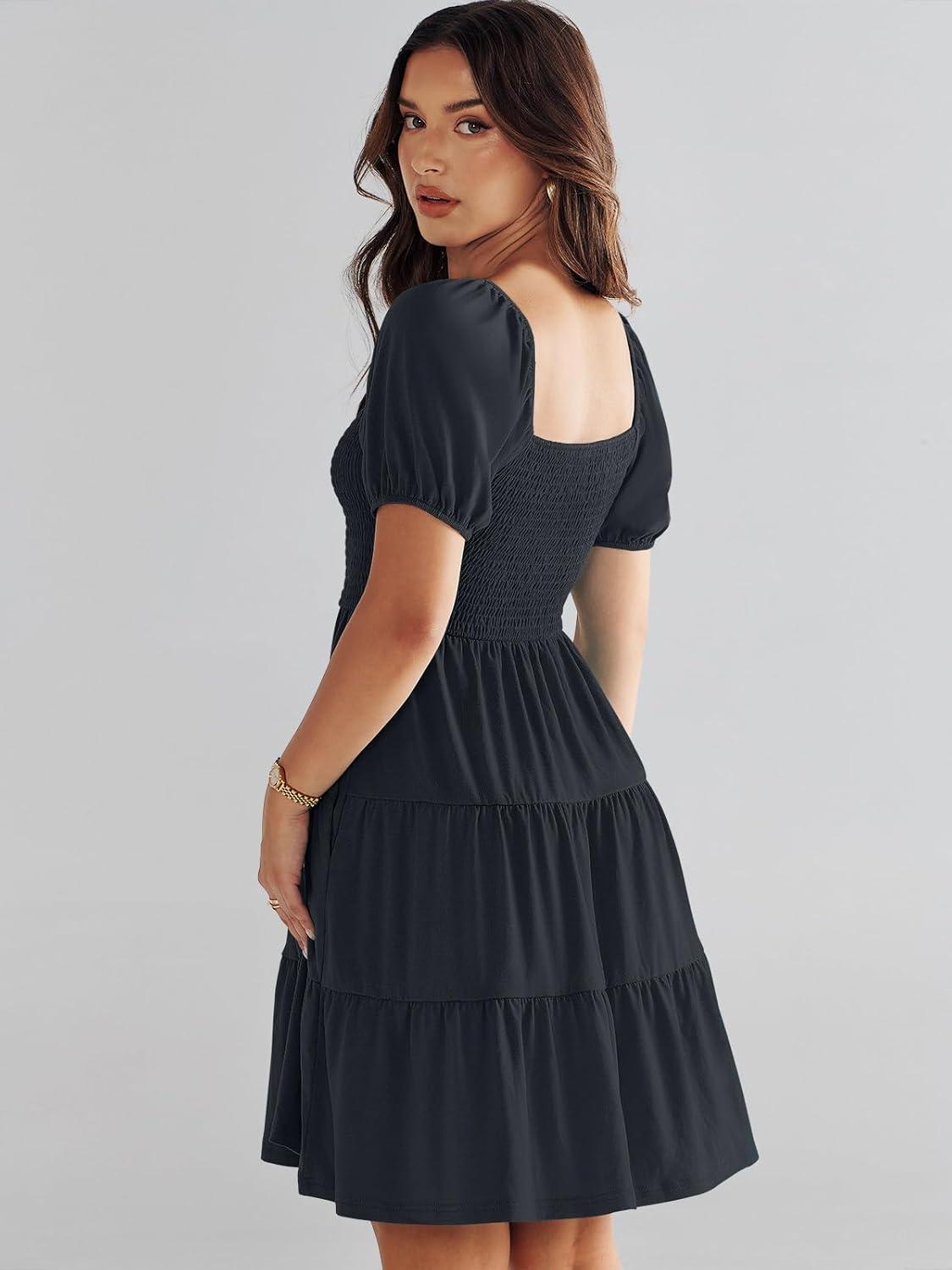 imageANRABESS Womens 2025 Summer Casual Dress Square Neck Puff Sleeve Boho Beach Vacation Short DressDark Blue