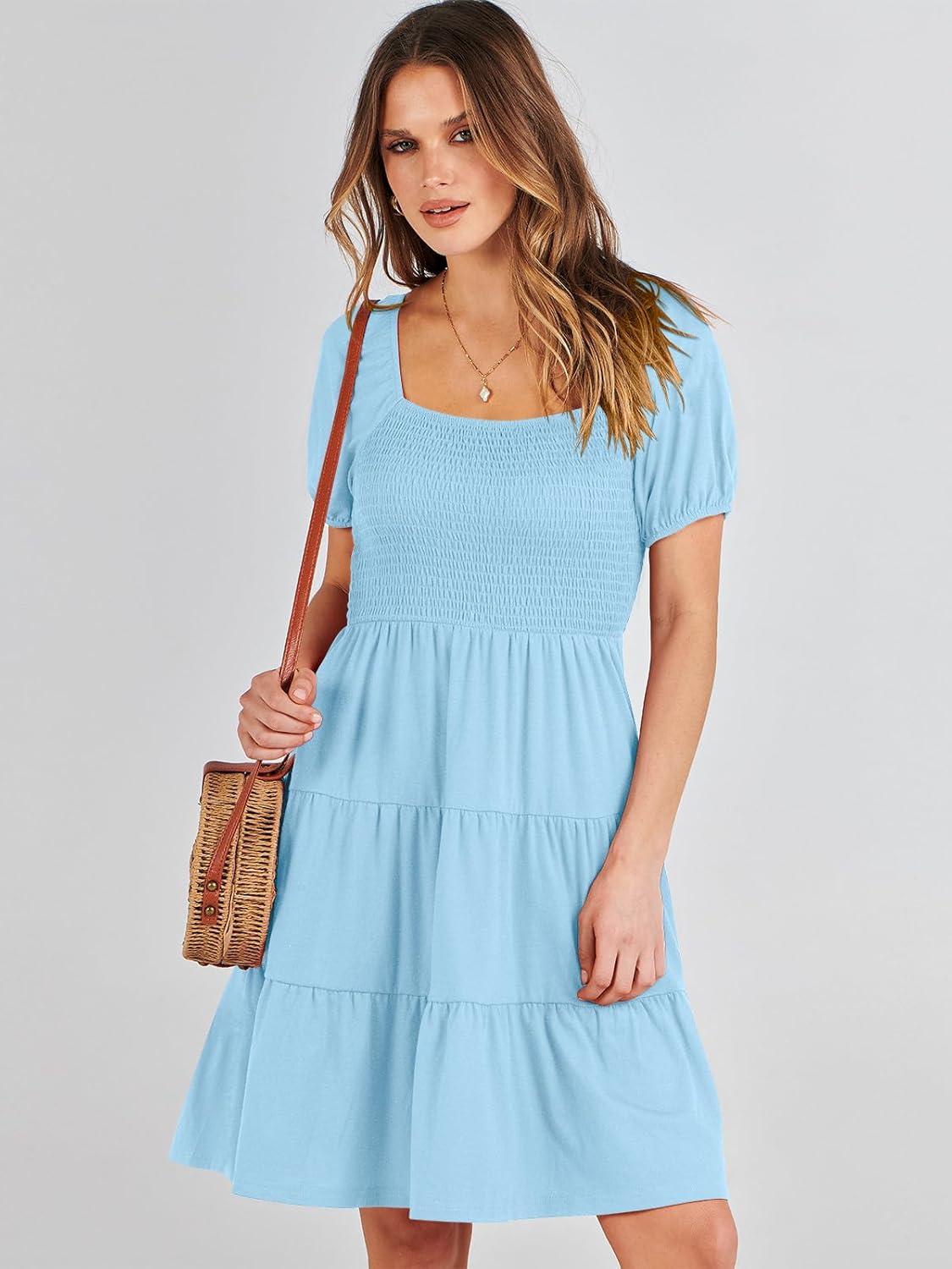 imageANRABESS Womens 2025 Summer Casual Dress Square Neck Puff Sleeve Boho Beach Vacation Short DressLight Cayn