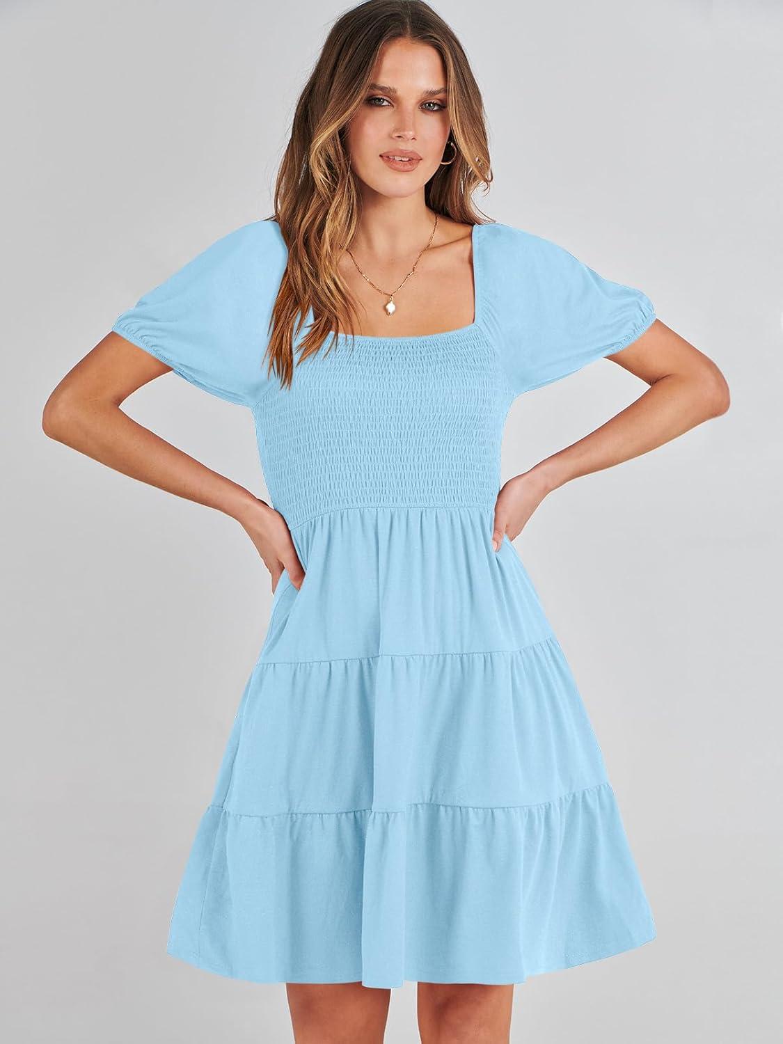 imageANRABESS Womens 2025 Summer Casual Dress Square Neck Puff Sleeve Boho Beach Vacation Short DressLight Cayn