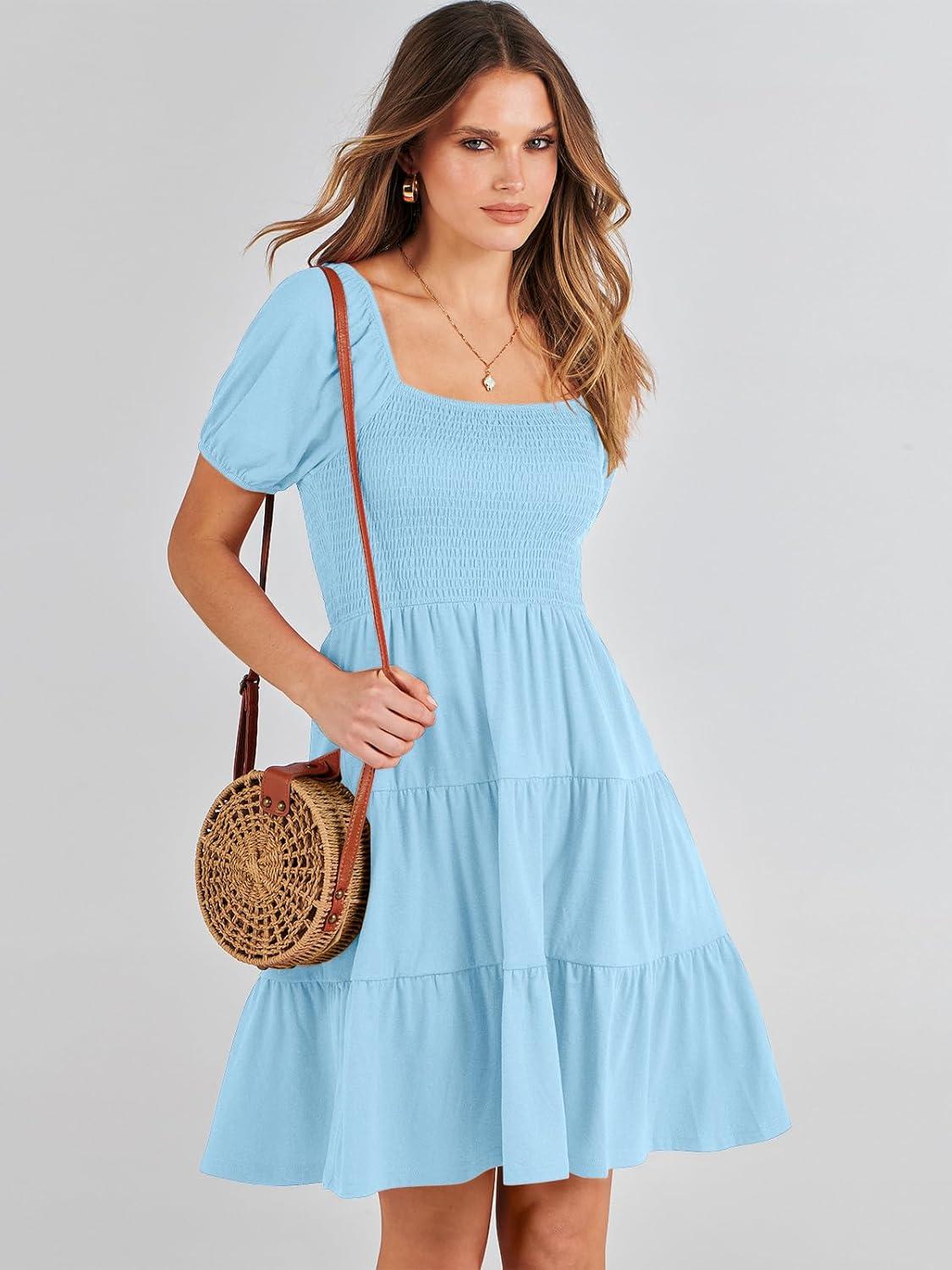 imageANRABESS Womens 2025 Summer Casual Dress Square Neck Puff Sleeve Boho Beach Vacation Short DressLight Cayn