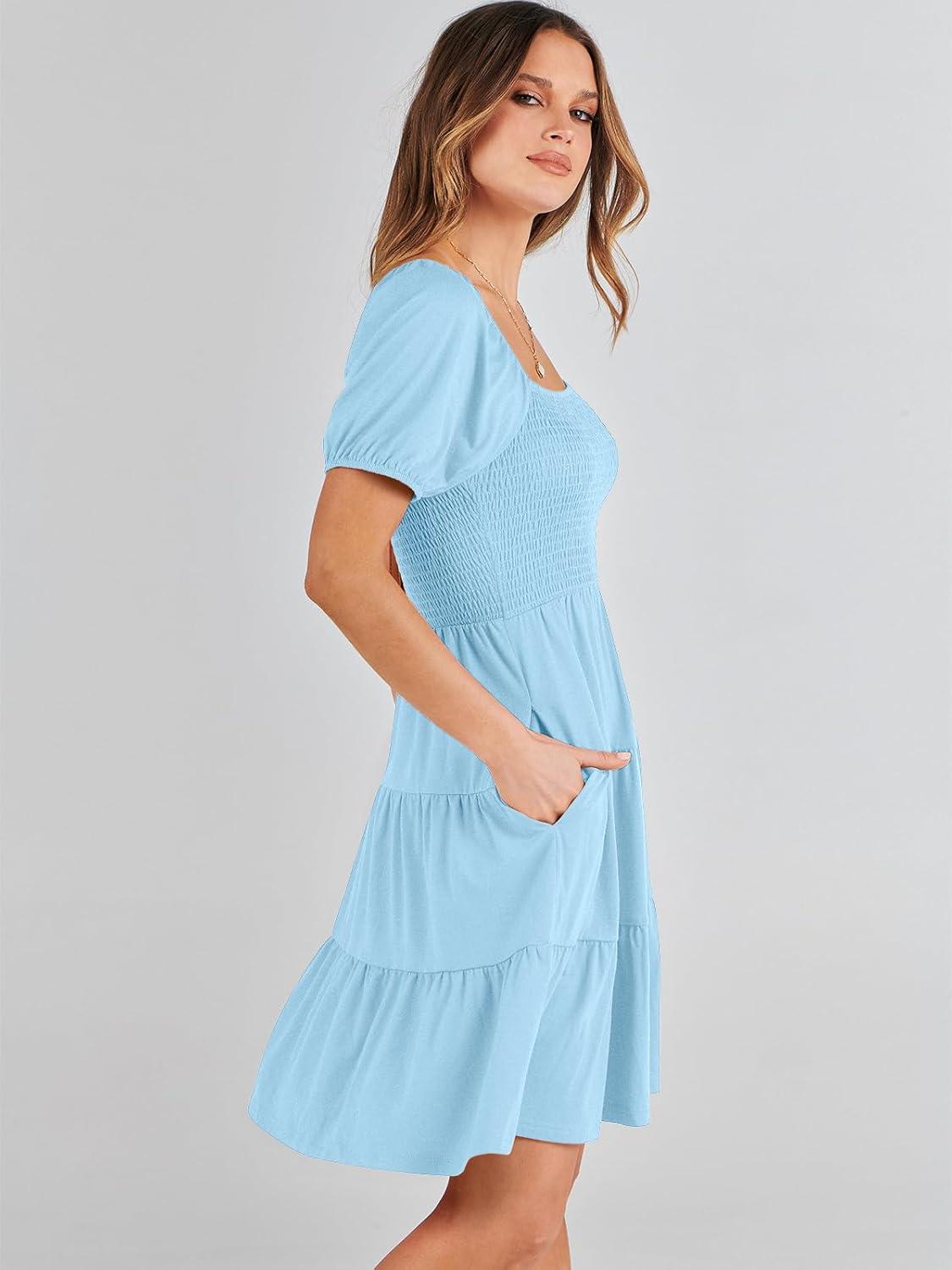 imageANRABESS Womens 2025 Summer Casual Dress Square Neck Puff Sleeve Boho Beach Vacation Short DressLight Cayn