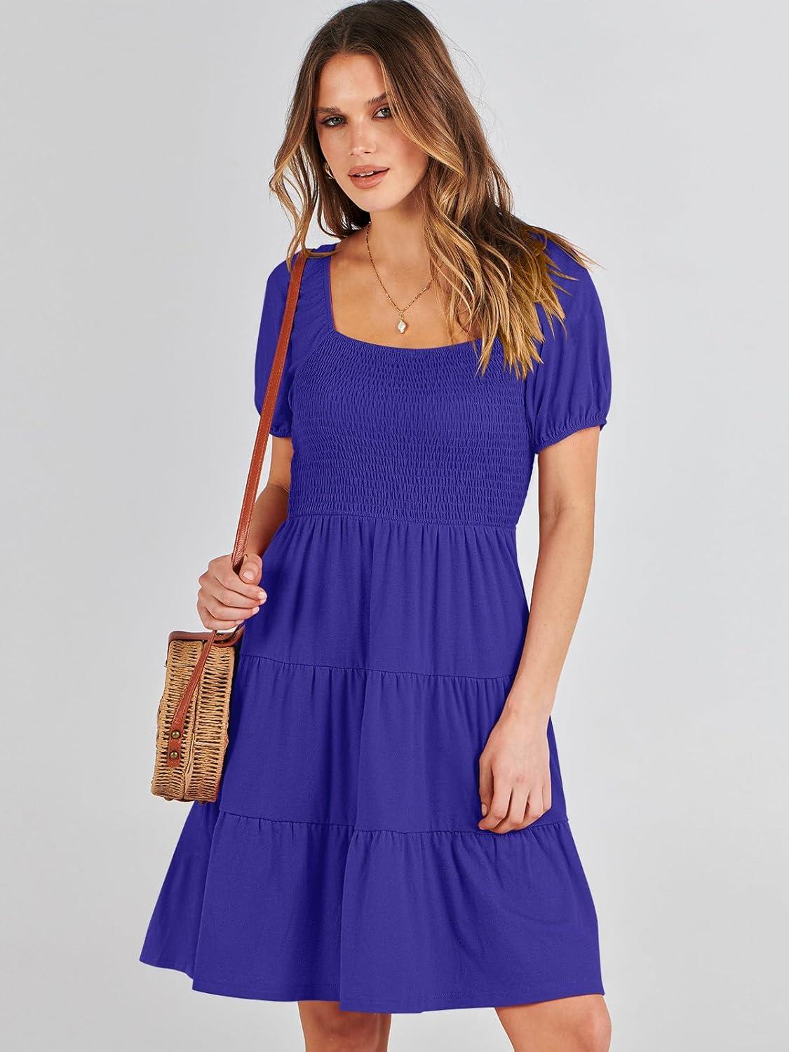 imageANRABESS Womens 2025 Summer Casual Dress Square Neck Puff Sleeve Boho Beach Vacation Short DressRoyal Blue