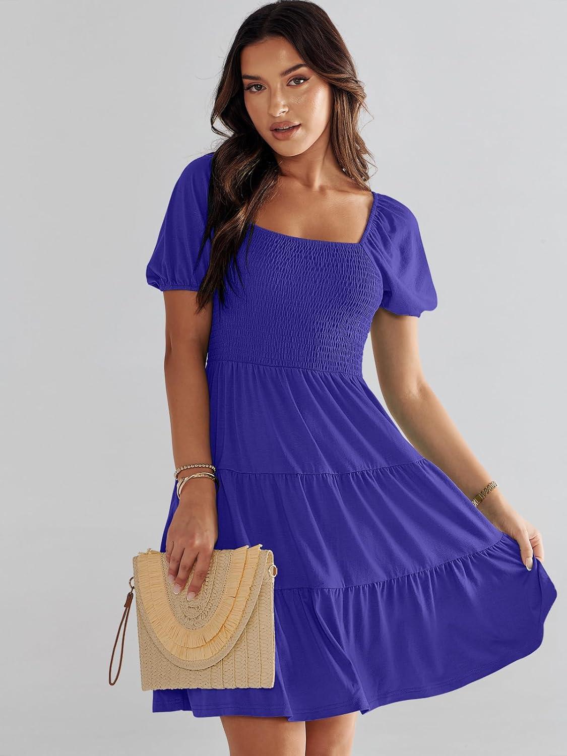 imageANRABESS Womens 2025 Summer Casual Dress Square Neck Puff Sleeve Boho Beach Vacation Short DressRoyal Blue