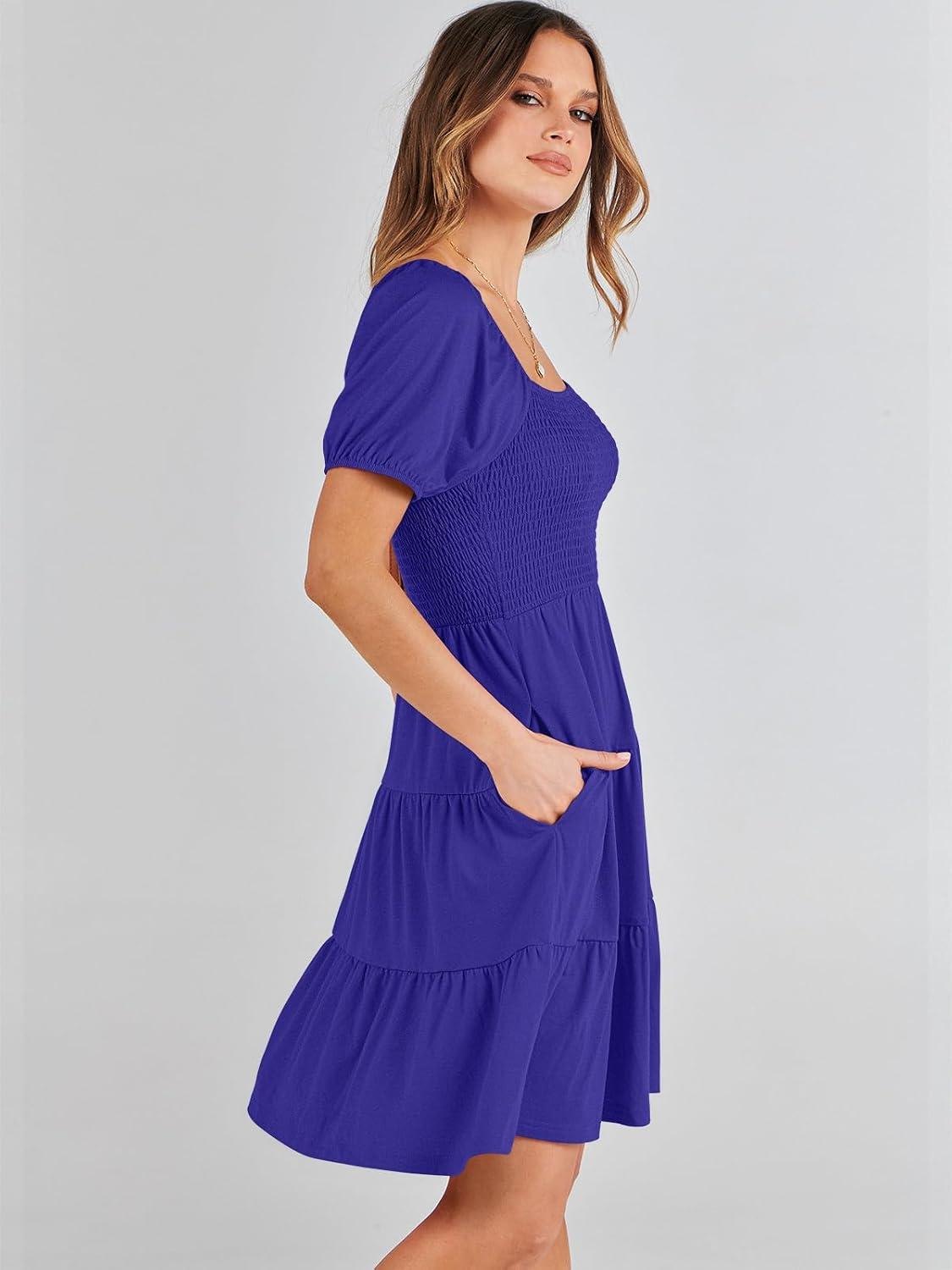 imageANRABESS Womens 2025 Summer Casual Dress Square Neck Puff Sleeve Boho Beach Vacation Short DressRoyal Blue