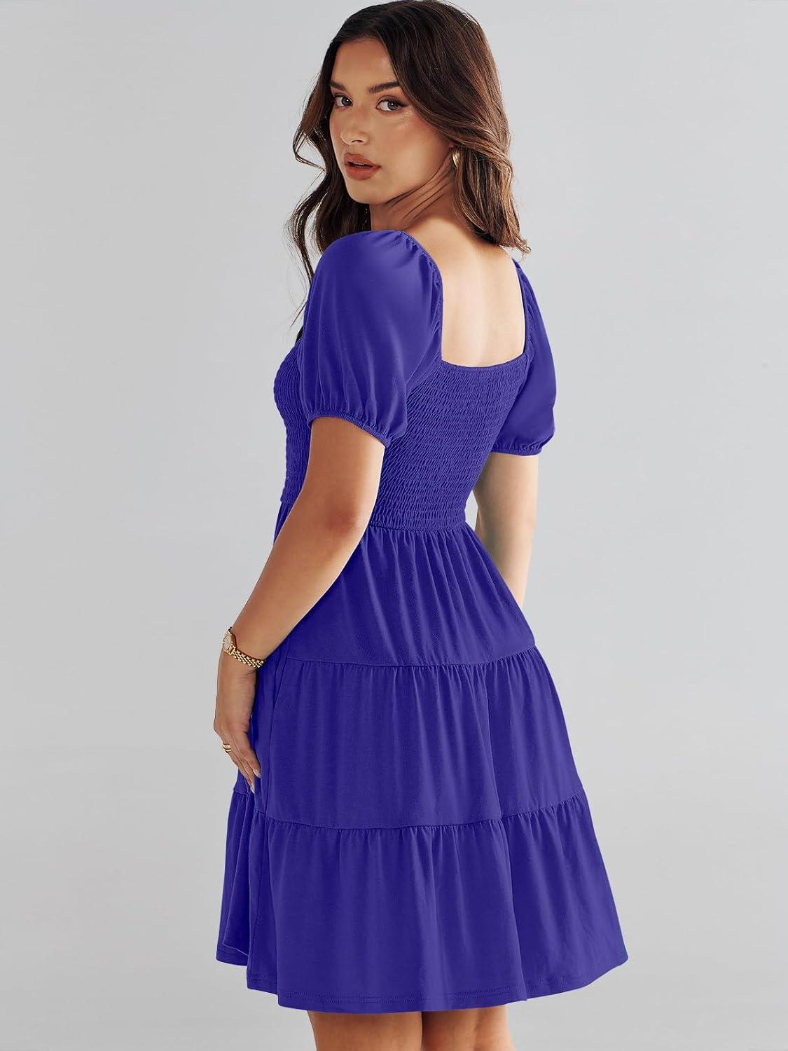 imageANRABESS Womens 2025 Summer Casual Dress Square Neck Puff Sleeve Boho Beach Vacation Short DressRoyal Blue