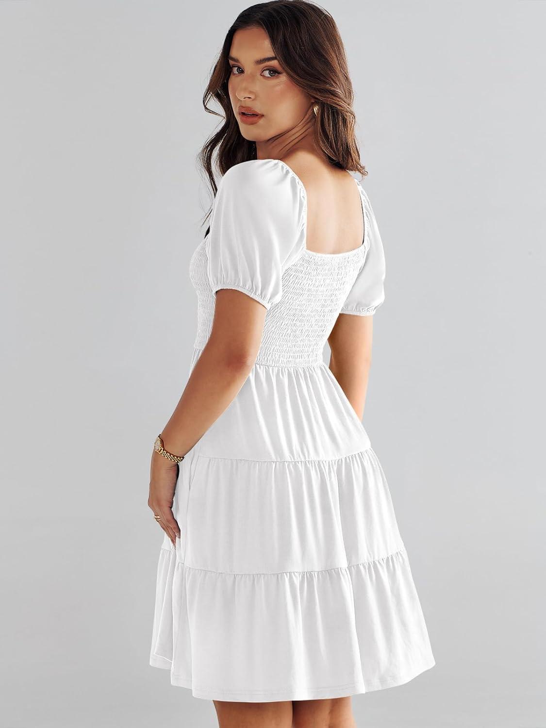 imageANRABESS Womens 2025 Summer Casual Dress Square Neck Puff Sleeve Boho Beach Vacation Short DressWhite