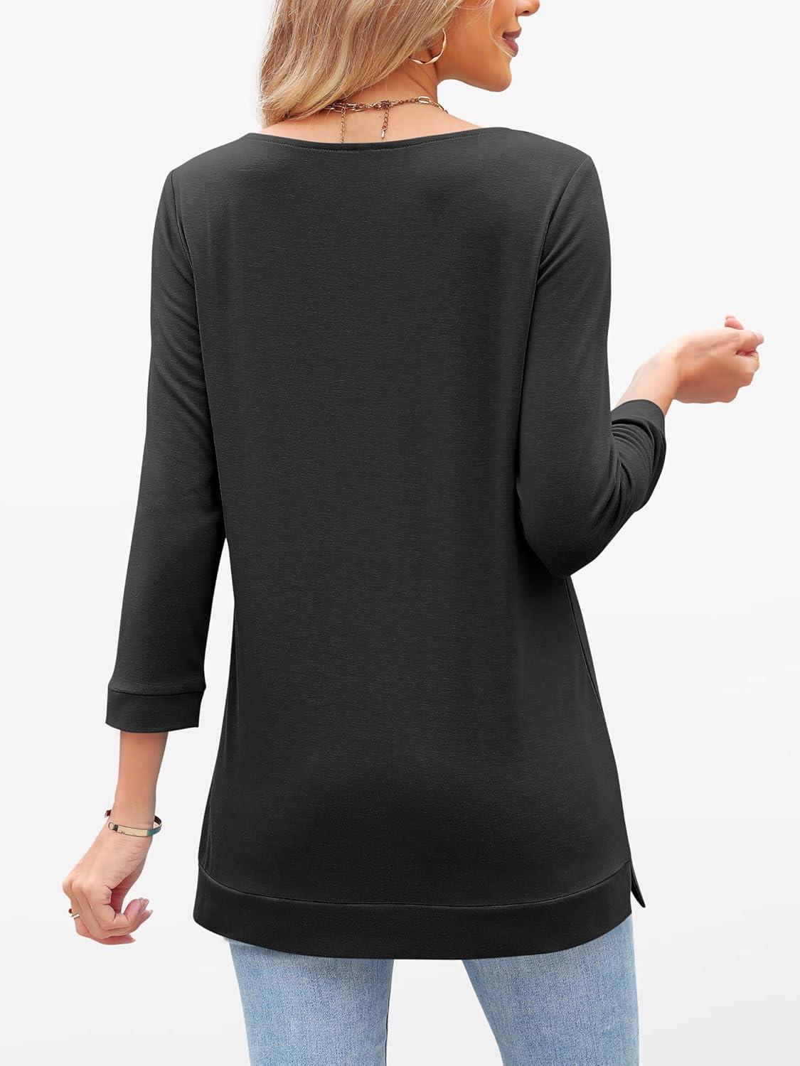 imageANRABESS Womens 34 Length Sleeve Tops V Neck Basic Tee Shirts 2025 Spring Summer Dressy Casual Tunic Blouses OutfitsBlack