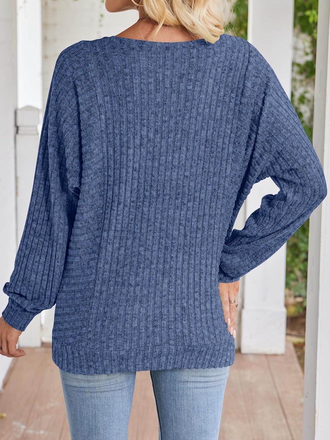 imageANRABESS Womens Batwing Long Sleeve Shirts 2025 Fall Oversized Loose Fit Lightweight Sweater Dressy Casual Tunic Tops BlouseDark Blue