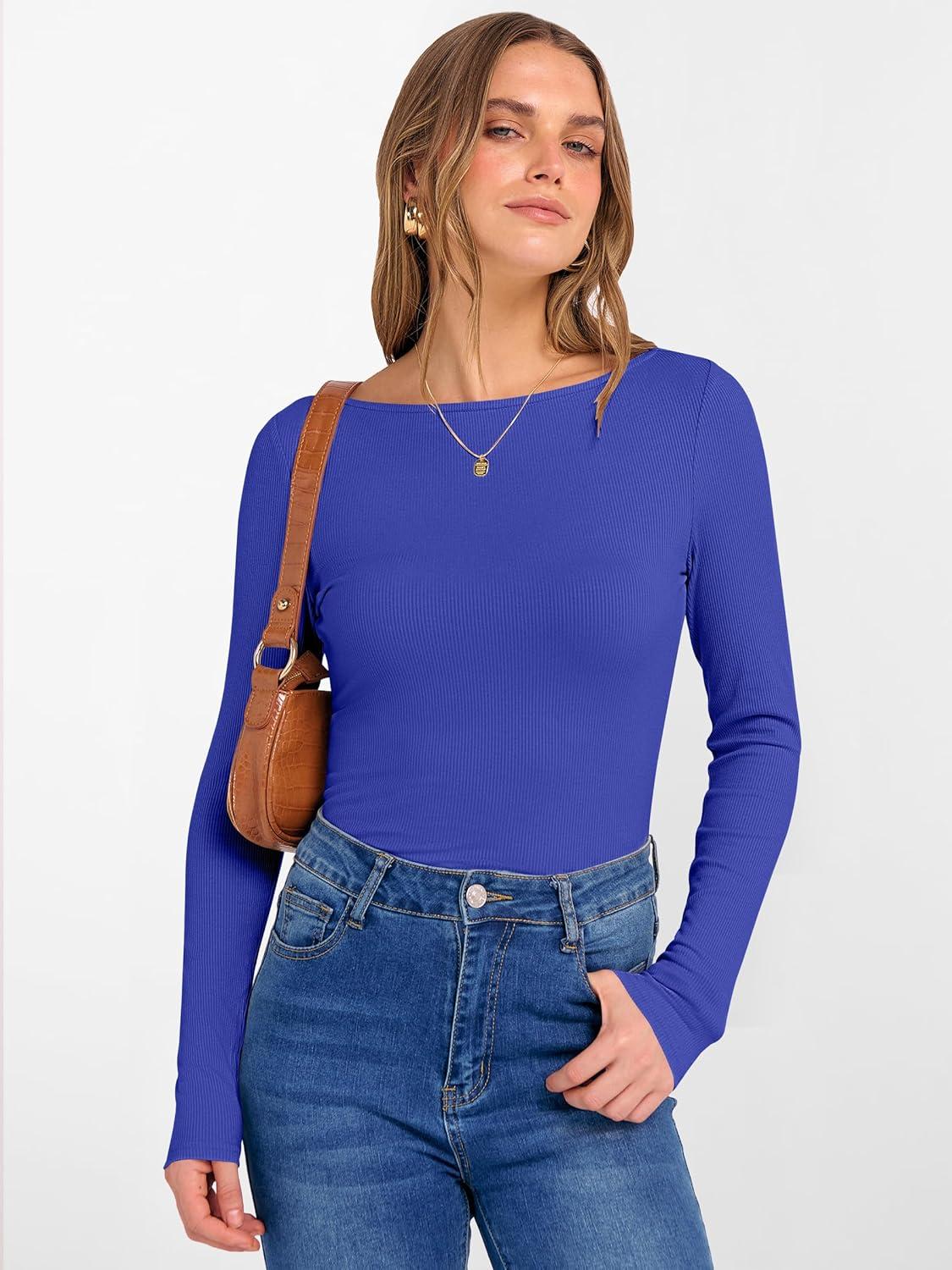 imageANRABESS Womens Boat Neck Long Sleeve Shirts Rib Knit Slim Fitting Tops Basic Tees 2025 Casual Comfy Fall Outfits ClothesRolay Blue