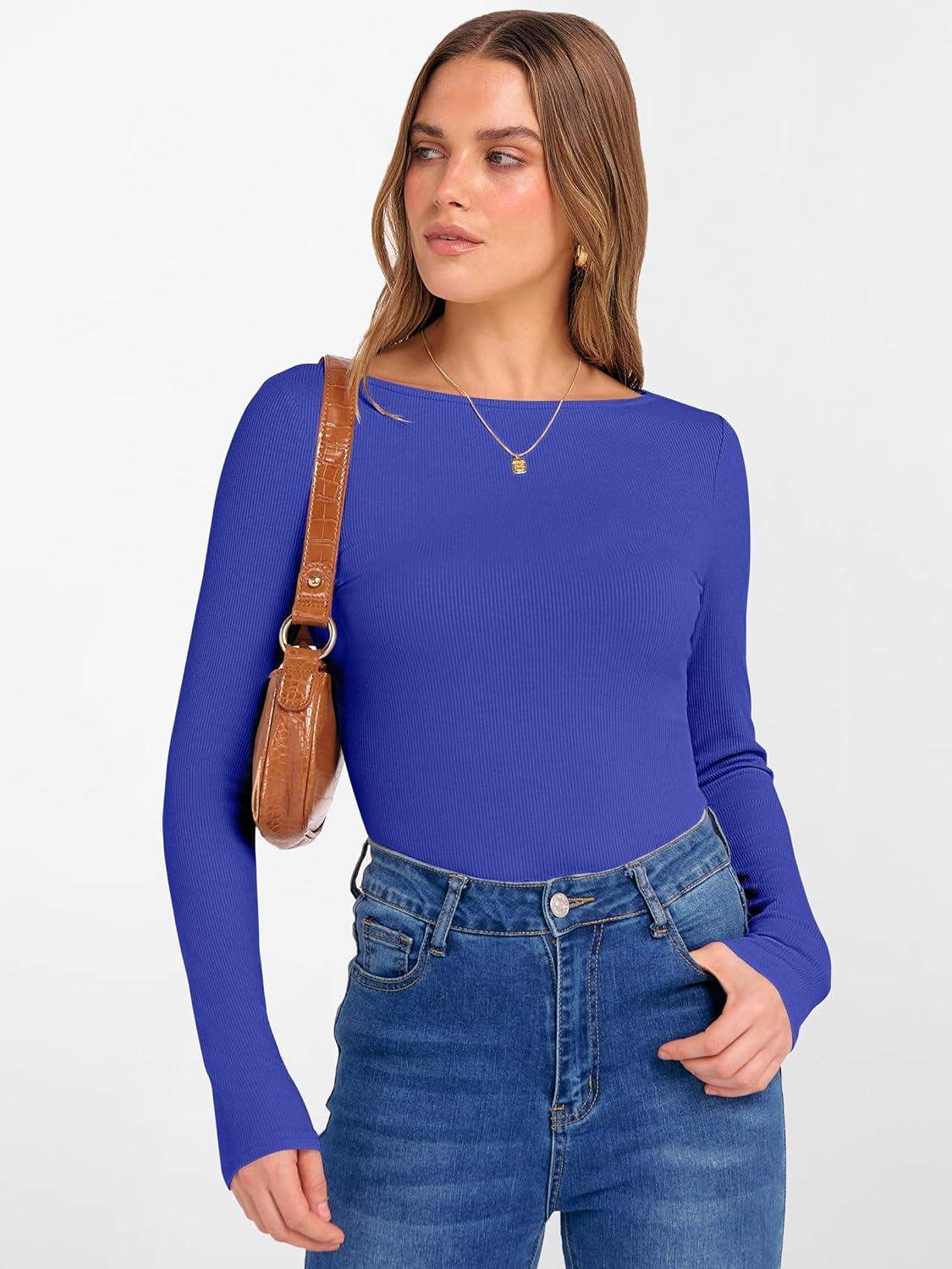 imageANRABESS Womens Boat Neck Long Sleeve Shirts Rib Knit Slim Fitting Tops Basic Tees 2025 Casual Comfy Fall Outfits ClothesRolay Blue