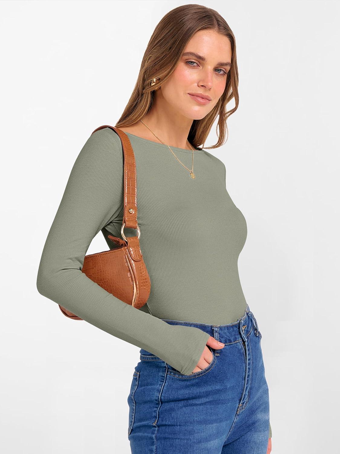imageANRABESS Womens Boat Neck Long Sleeve Shirts Rib Knit Slim Fitting Tops Basic Tees 2025 Casual Comfy Fall Outfits ClothesSaga Green