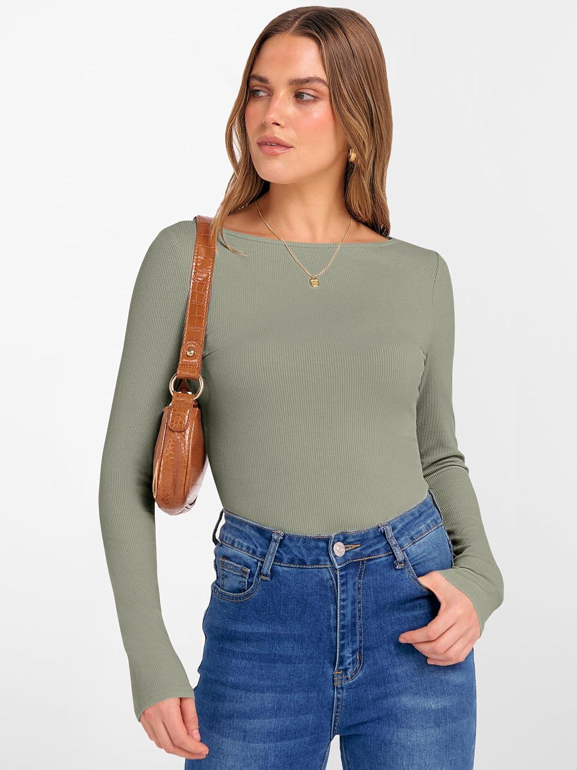 imageANRABESS Womens Boat Neck Long Sleeve Shirts Rib Knit Slim Fitting Tops Basic Tees 2025 Casual Comfy Fall Outfits ClothesSaga Green