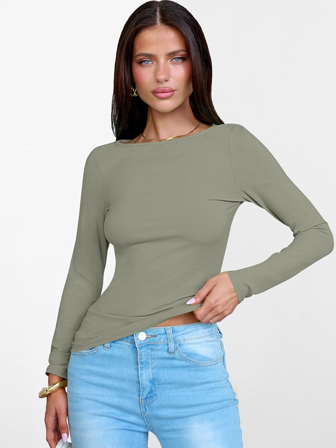 imageANRABESS Womens Boat Neck Long Sleeve Shirts Rib Knit Slim Fitting Tops Basic Tees 2025 Casual Comfy Fall Outfits ClothesSaga Green