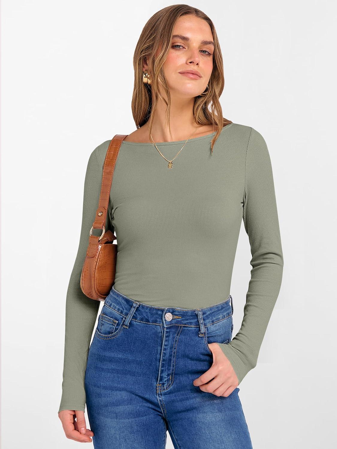imageANRABESS Womens Boat Neck Long Sleeve Shirts Rib Knit Slim Fitting Tops Basic Tees 2025 Casual Comfy Fall Outfits ClothesSaga Green