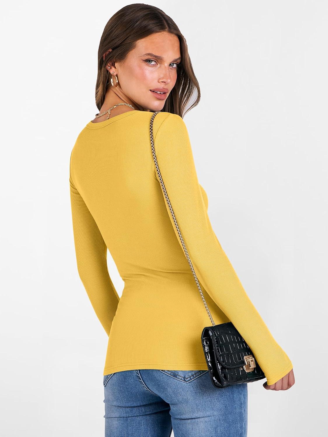 imageANRABESS Womens Boat Neck Long Sleeve Shirts Rib Knit Slim Fitting Tops Basic Tees 2025 Casual Comfy Fall Outfits ClothesYellow