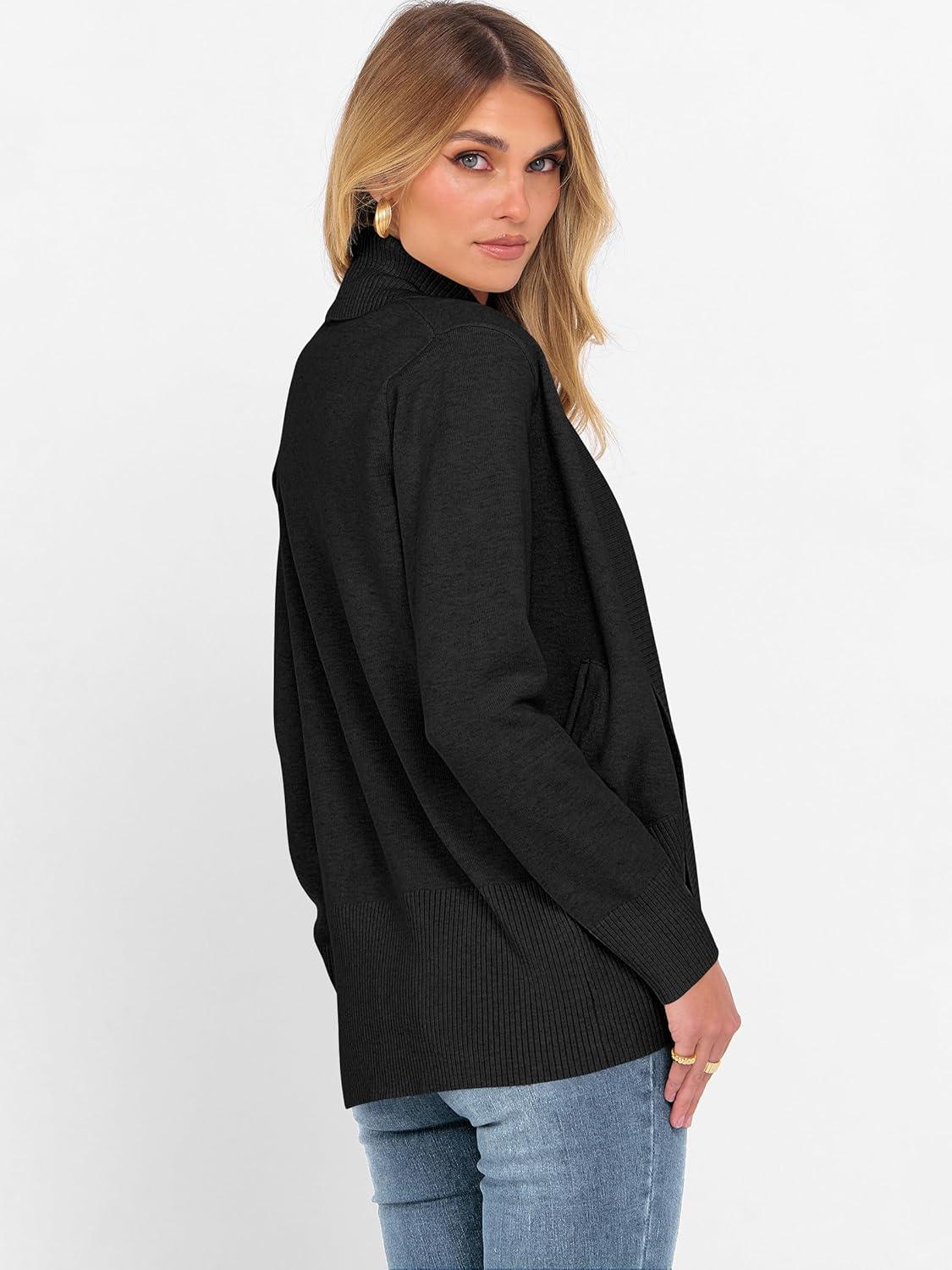 imageANRABESS Womens Cardigan Sweaters Open Front Long Sleeve Shawl Neck Knit Dressy Casual 2025 Trendy Fall Winter Outerwear CoatBlack