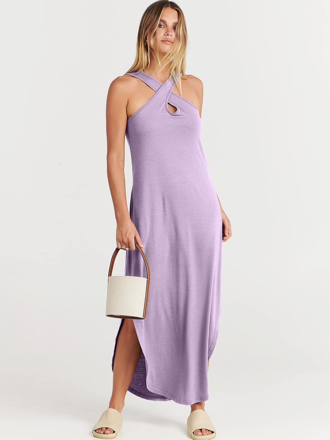 imageANRABESS Womens Casual Summer Maxi Dress Sexy Slit Side Sleeveless Loose Beach Long Sundress Vacation Outfits with PocketsLilac