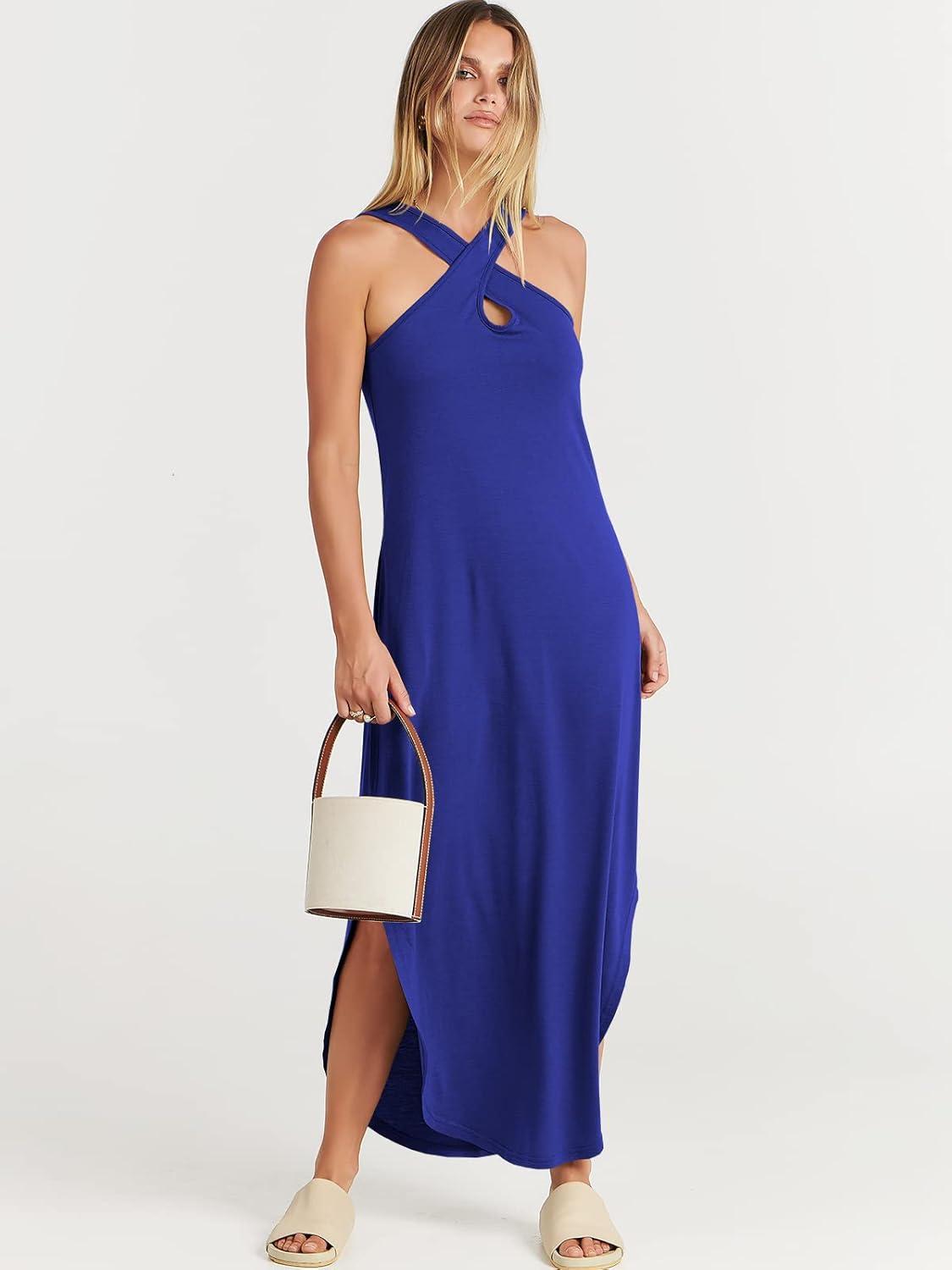 imageANRABESS Womens Casual Summer Maxi Dress Sexy Slit Side Sleeveless Loose Beach Long Sundress Vacation Outfits with PocketsRoyal Blue